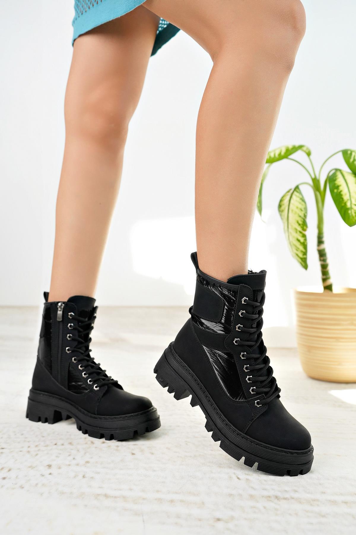 Nesil Shoes Swell 505 Siyah Zümrüt Fermuarlı Kadın Bot