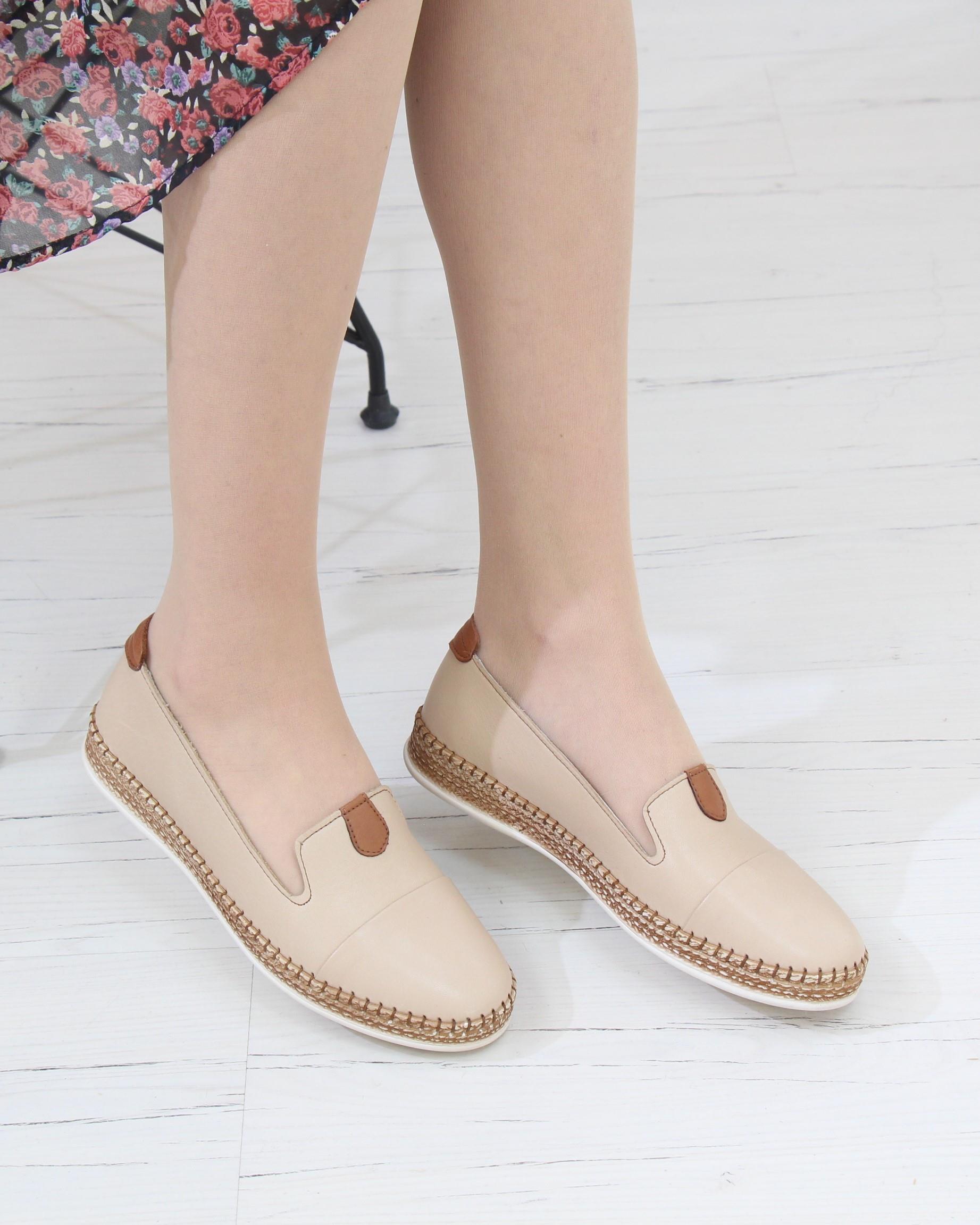 Nesil Shoes Syg P01 Bej Hakiki Deri Kadın Ayakkabı