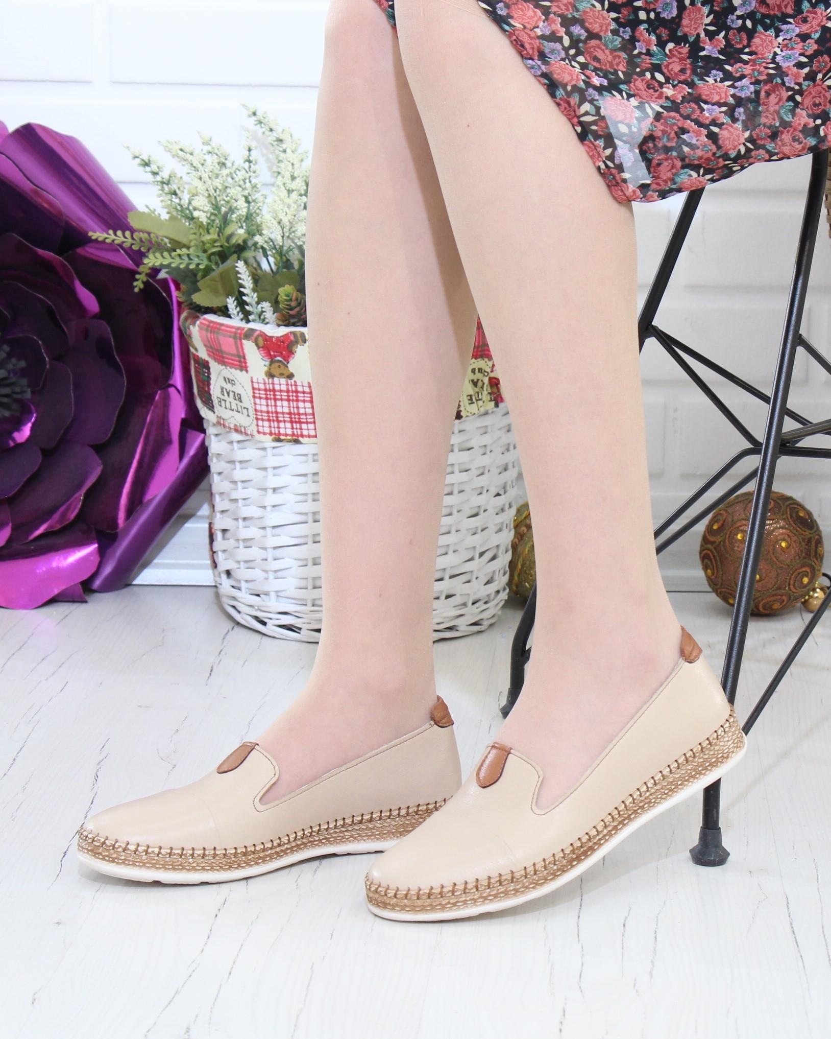 Nesil Shoes Syg P01 Bej Hakiki Deri Kadın Ayakkabı