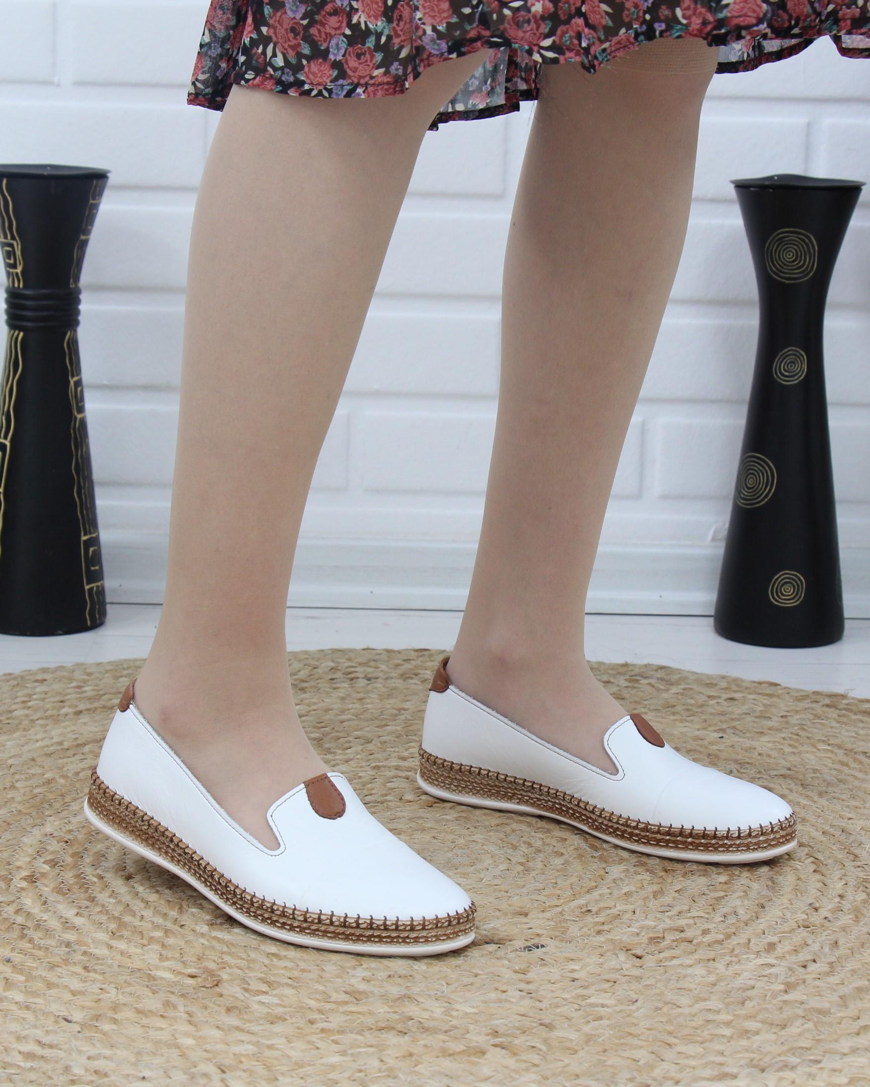 Nesil Shoes Syg P01 Beyaz Hakiki Deri Kadın Ayakkabı