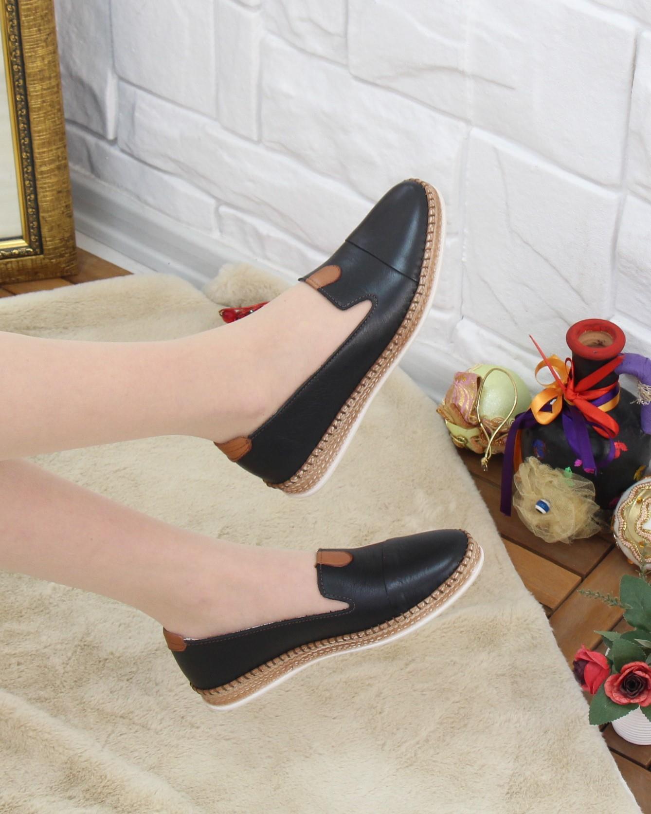 Nesil Shoes Syg P01 Siyah Hakiki Deri Kadın Ayakkabı