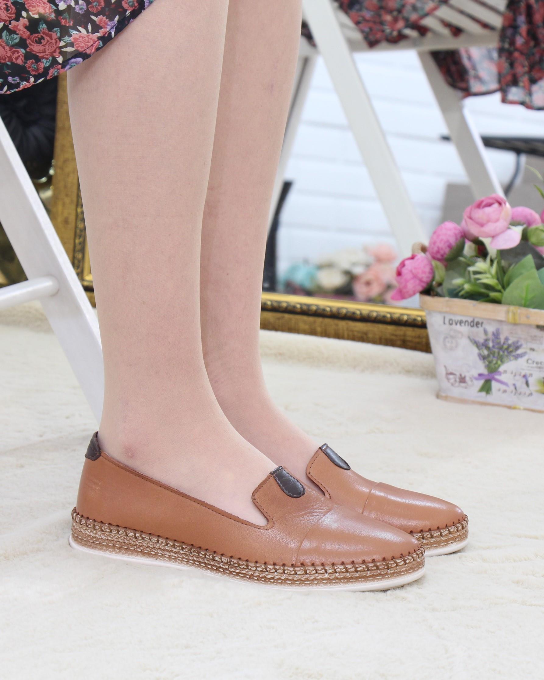 Nesil Shoes Syg P01 Taba Hakiki Deri Kadın Ayakkabı