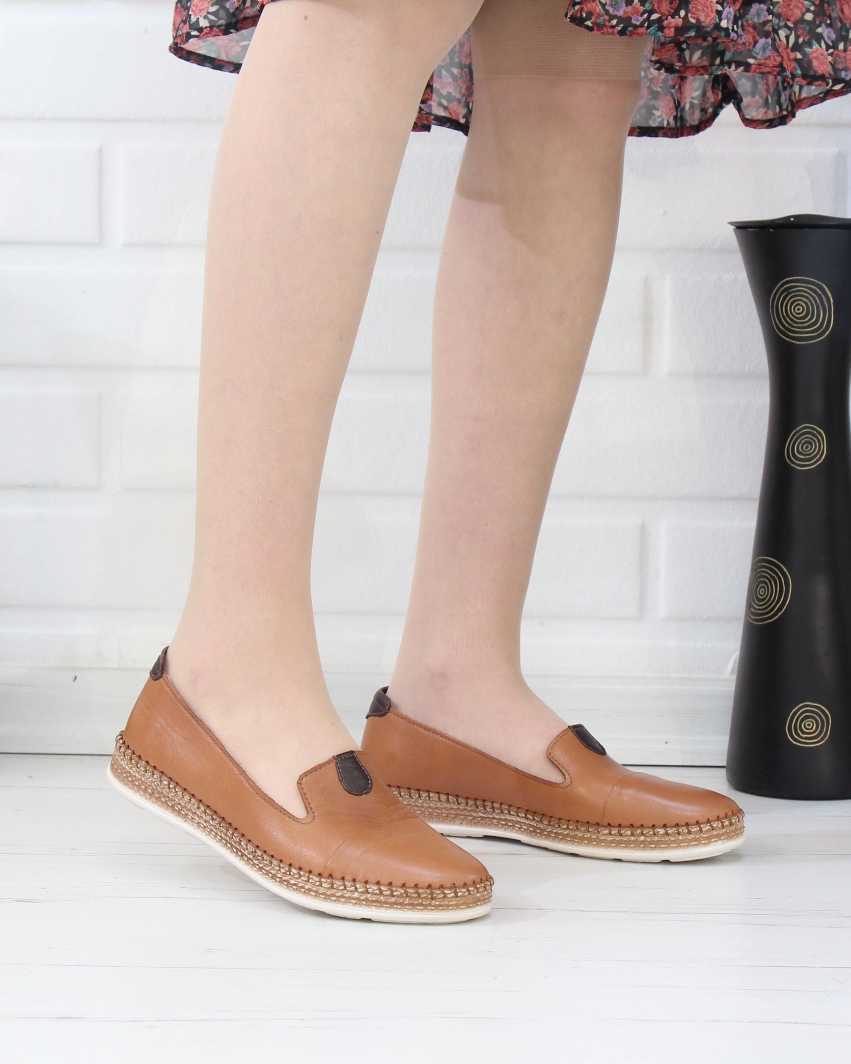 Nesil Shoes Syg P01 Taba Hakiki Deri Kadın Ayakkabı