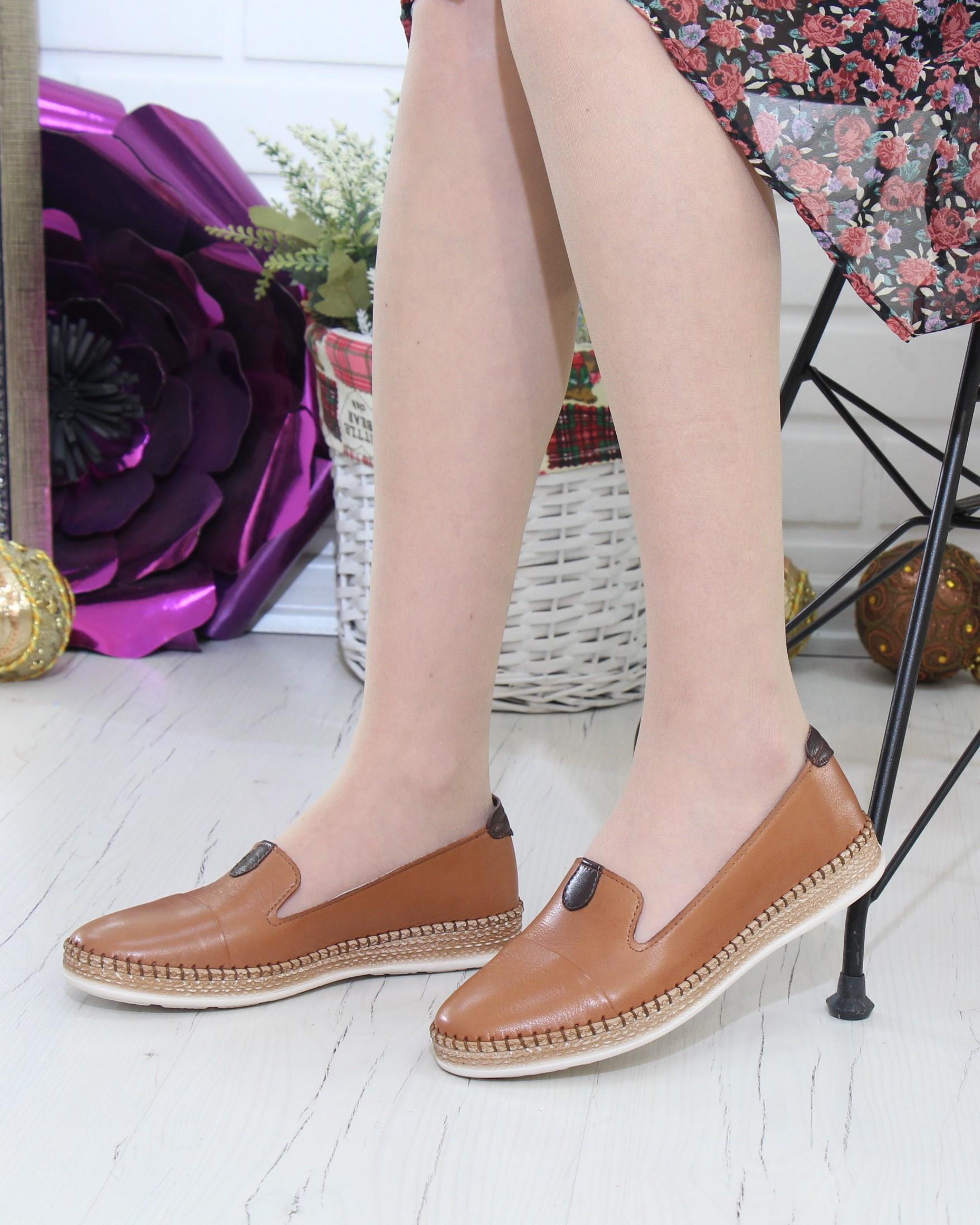 Nesil Shoes Syg P01 Taba Hakiki Deri Kadın Ayakkabı