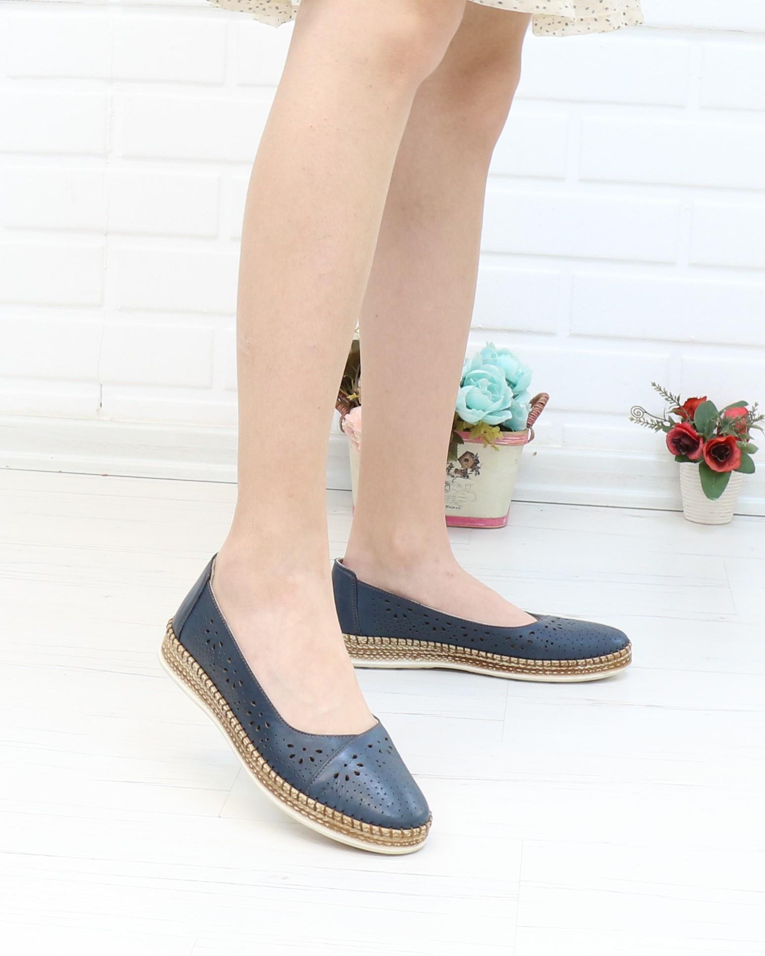 Nesil Shoes Syg P24 Lacivert Hakiki Deri Kadın Ayakkabı