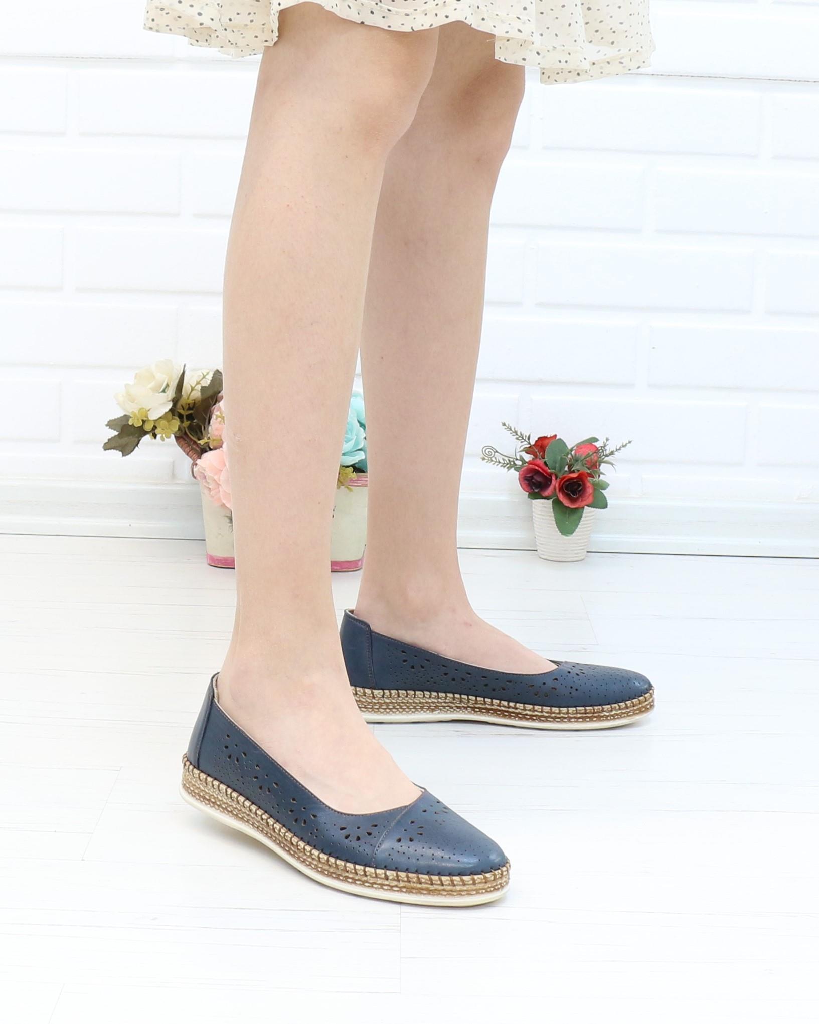 Nesil Shoes Syg P24 Lacivert Hakiki Deri Kadın Ayakkabı