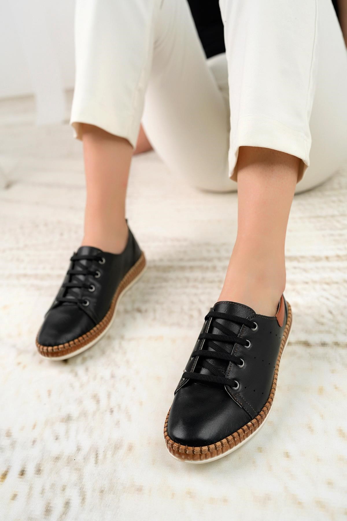 Nesil Shoes Syg P38 Siyah Hakiki Deri Kadın Ayakkabı