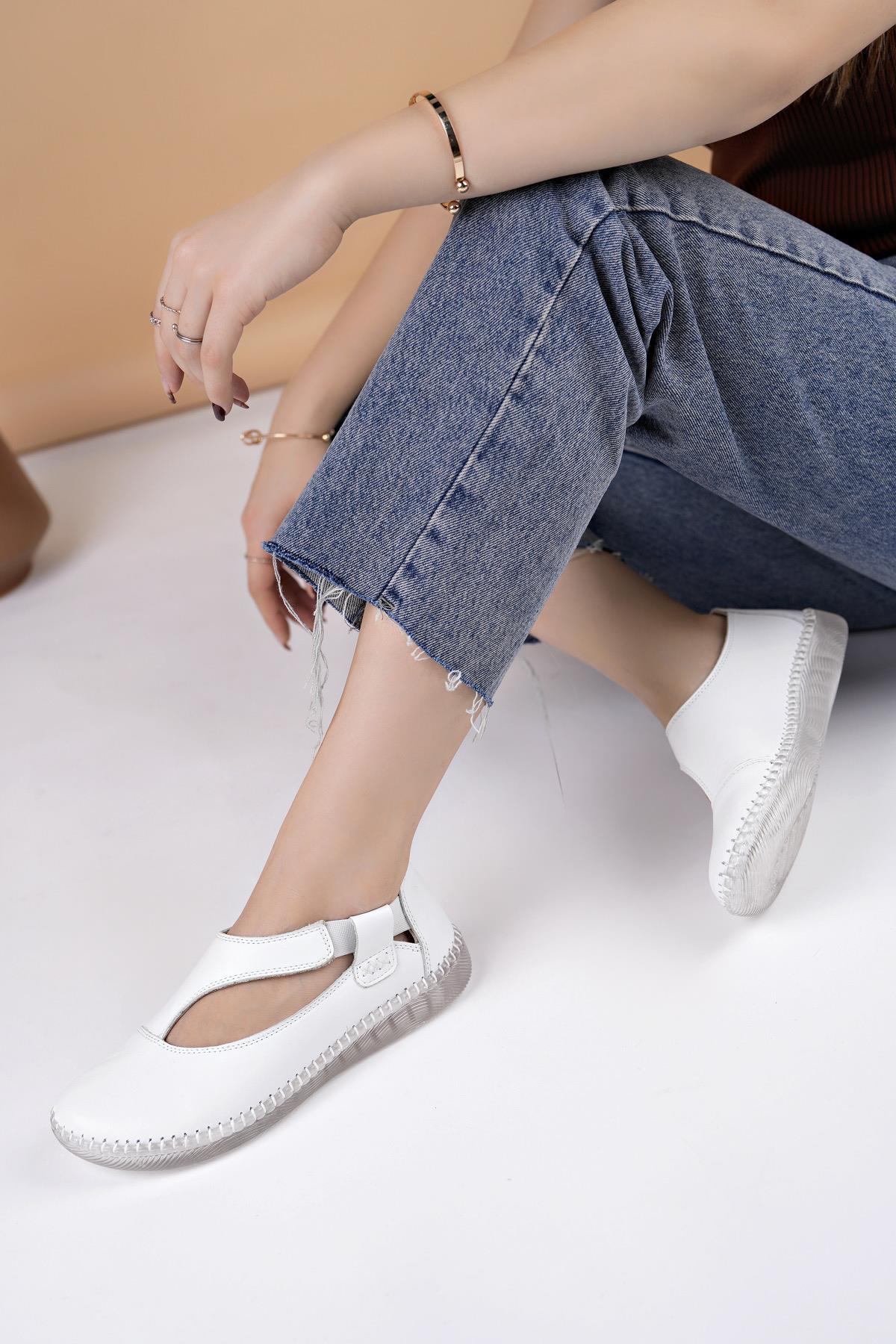 Nesil Shoes Syg P72 Beyaz Hakiki Deri Şeffaf Taban Kadın Ayakkabı