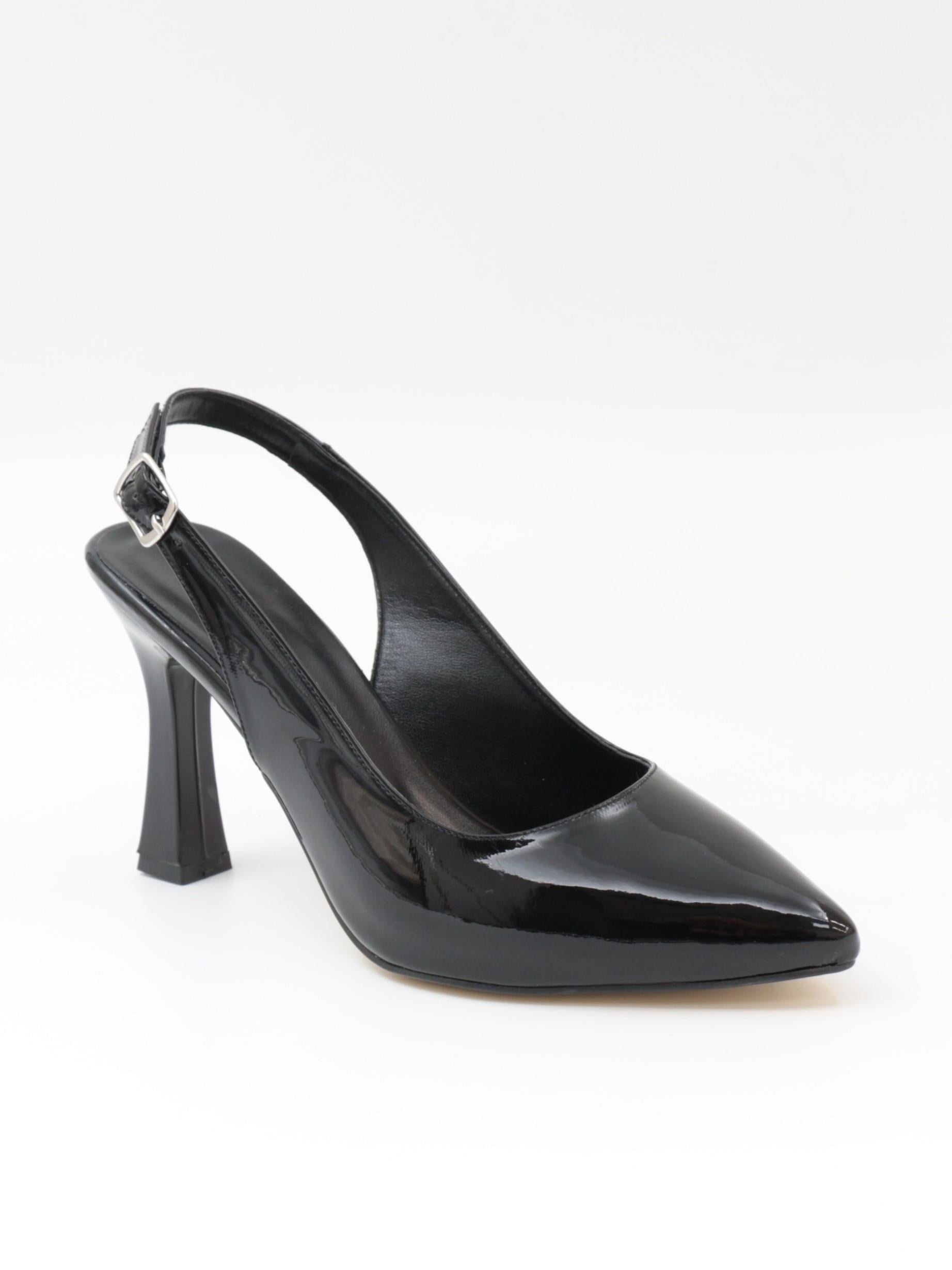 Nesil Shoes Tam 175 Siyah Rugan Topuklu Kadın Sandalet