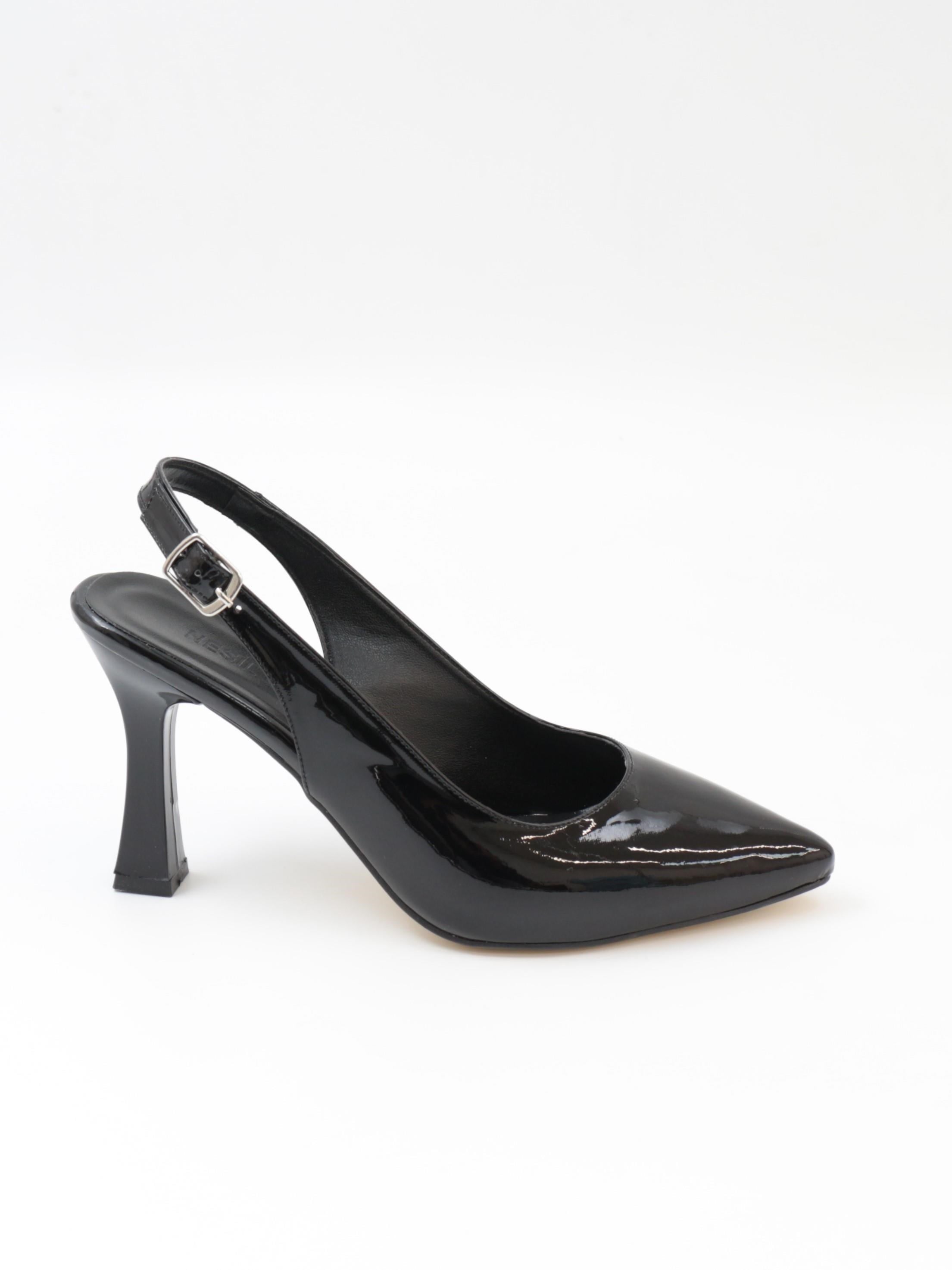 Nesil Shoes Tam 175 Siyah Rugan Topuklu Kadın Sandalet