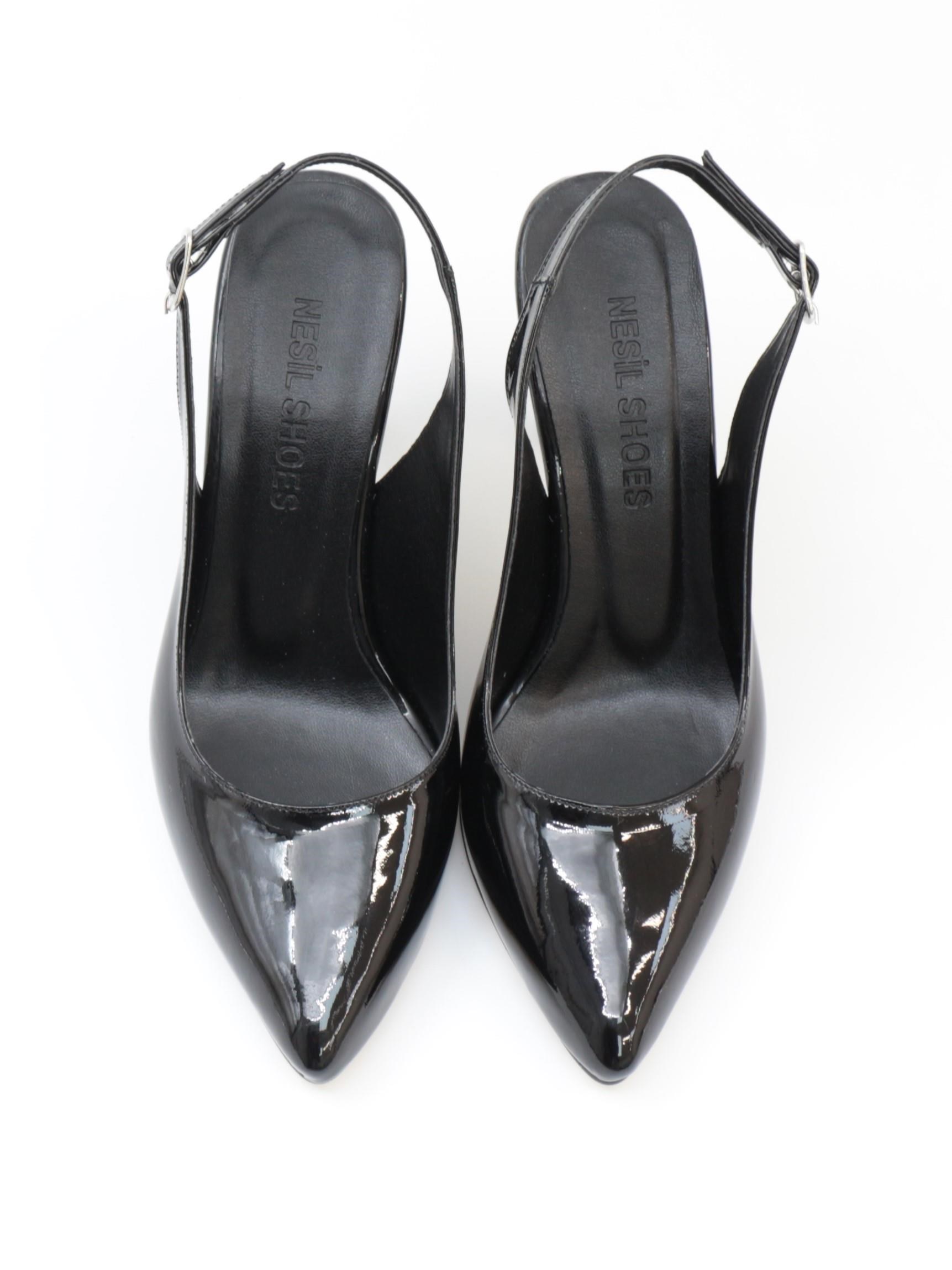 Nesil Shoes Tam 175 Siyah Rugan Topuklu Kadın Sandalet