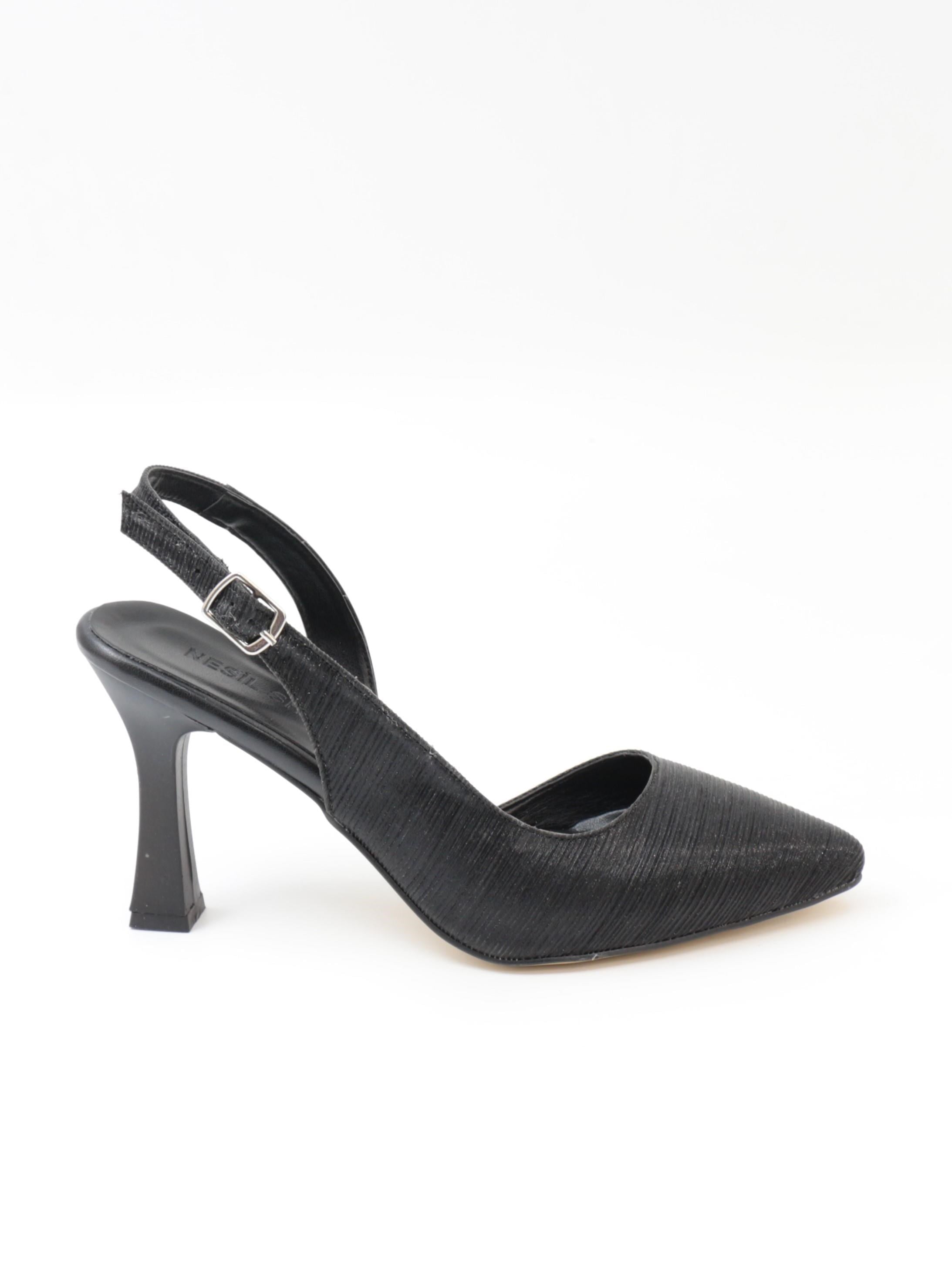 Nesil Shoes Tam 181 Siyah Simli Topuklu Kadın Sandalet