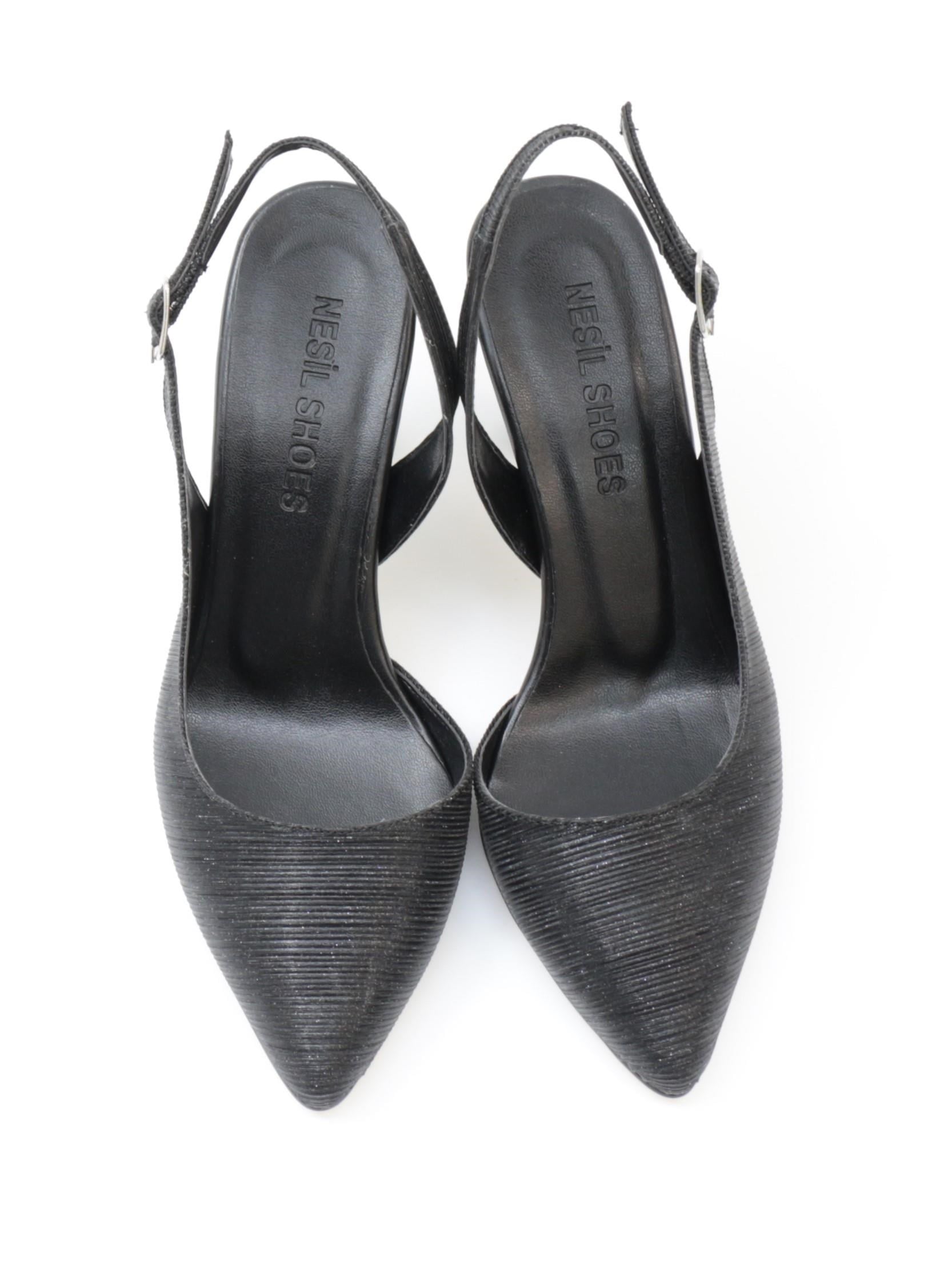 Nesil Shoes Tam 181 Siyah Simli Topuklu Kadın Sandalet
