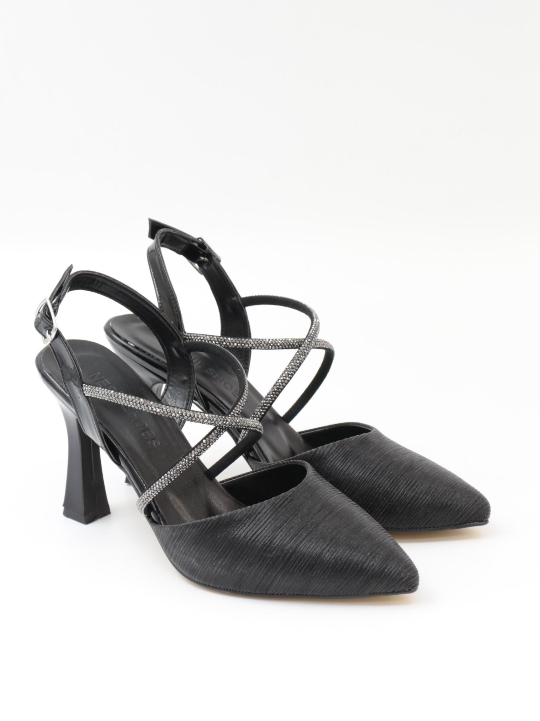 Nesil Shoes Tam 182 Siyah Simli Topuklu Kadın Sandalet