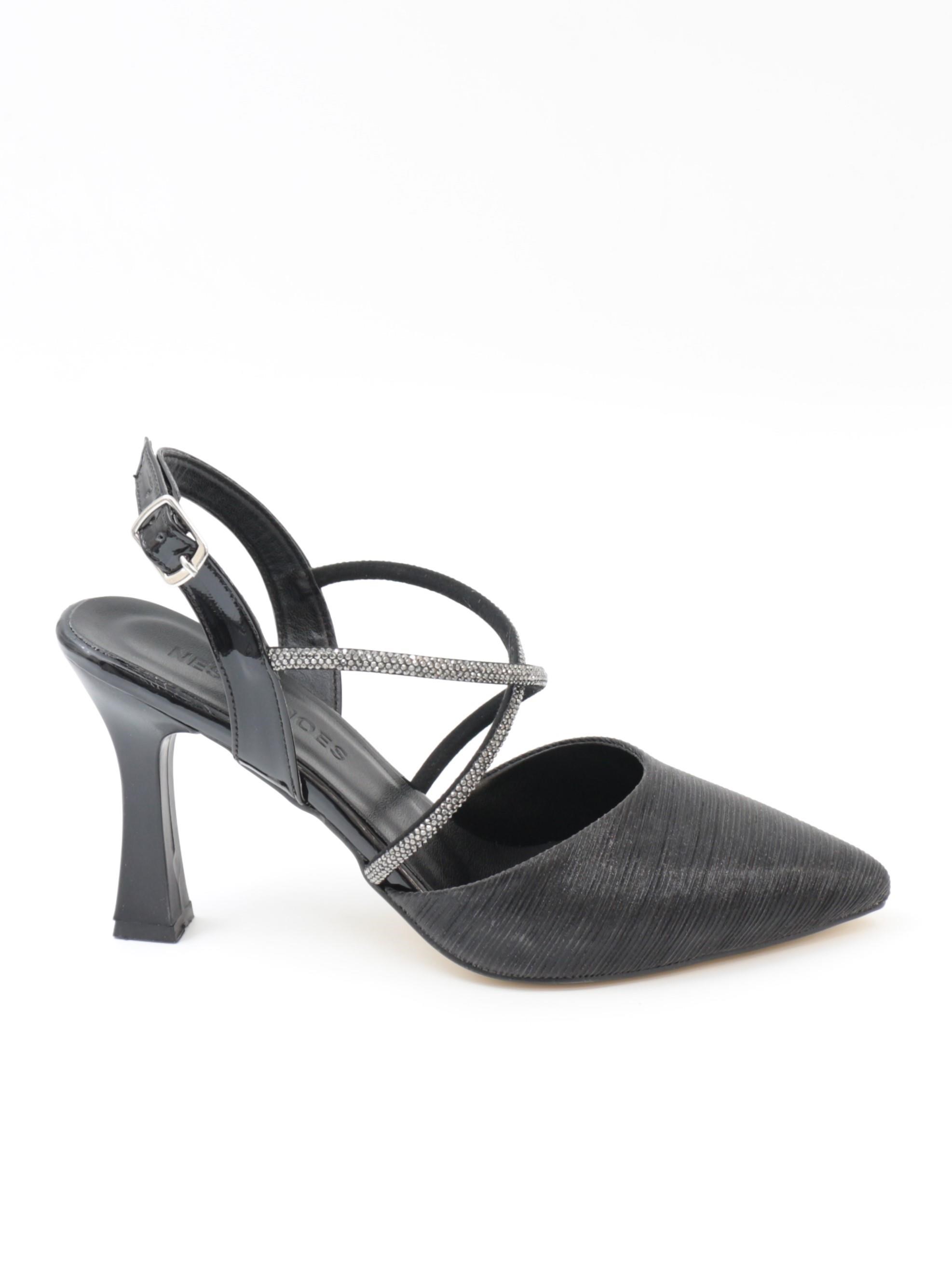 Nesil Shoes Tam 182 Siyah Simli Topuklu Kadın Sandalet