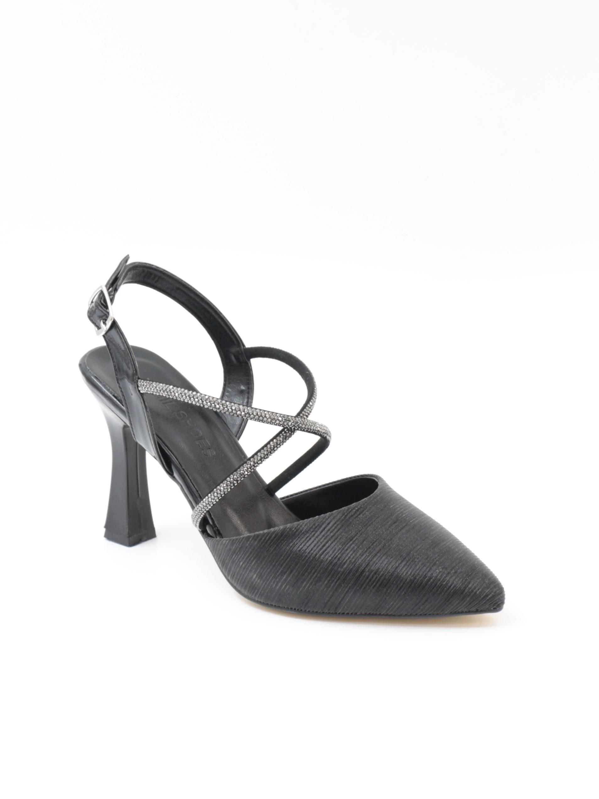 Nesil Shoes Tam 182 Siyah Simli Topuklu Kadın Sandalet