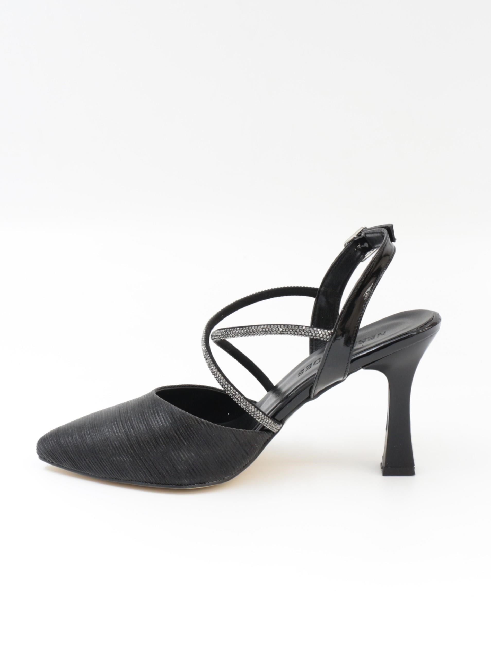Nesil Shoes Tam 182 Siyah Simli Topuklu Kadın Sandalet