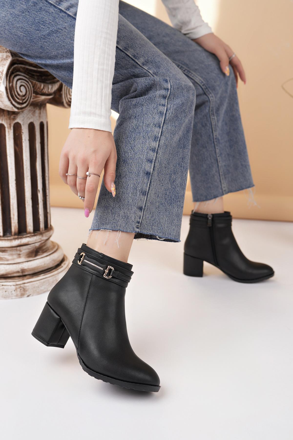 Nesil Shoes Tarha 104 Siyah Fermuarlı Kışlık Kadın Bot 