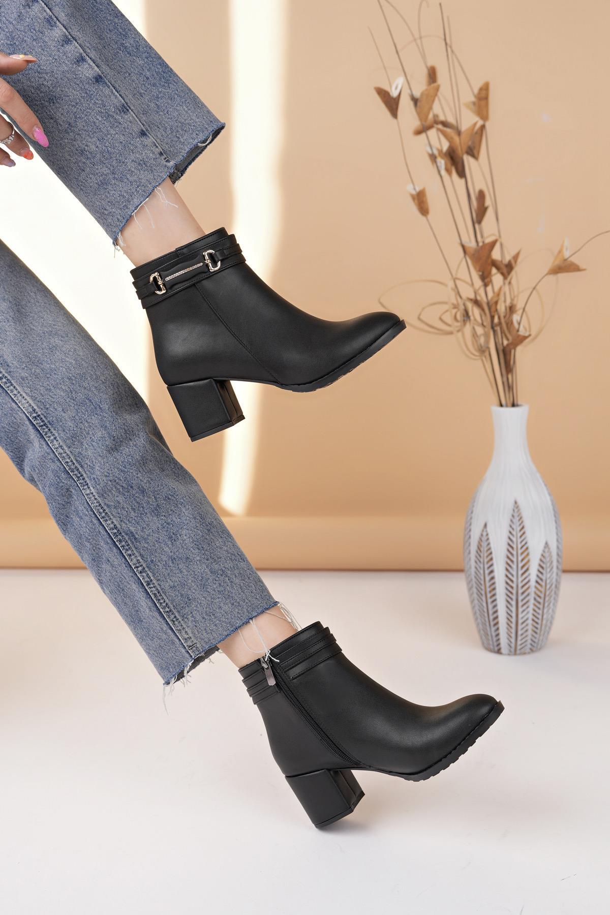 Nesil Shoes Tarha 104 Siyah Fermuarlı Kışlık Kadın Bot 