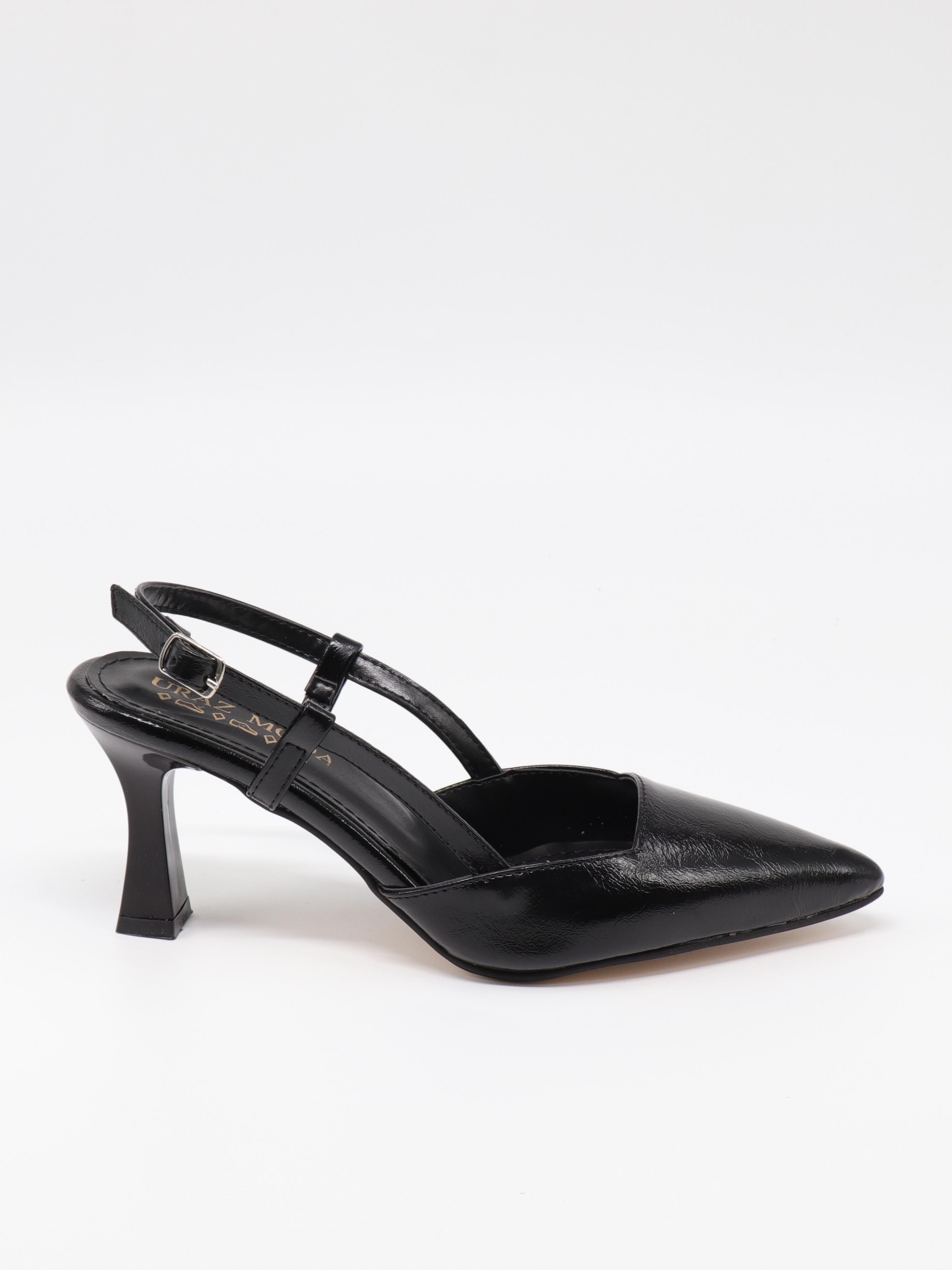 Nesil Shoes Uraz 050 Siyah Krşk Rugan Arkası Açık Topuklu Kadın Ayakkabı