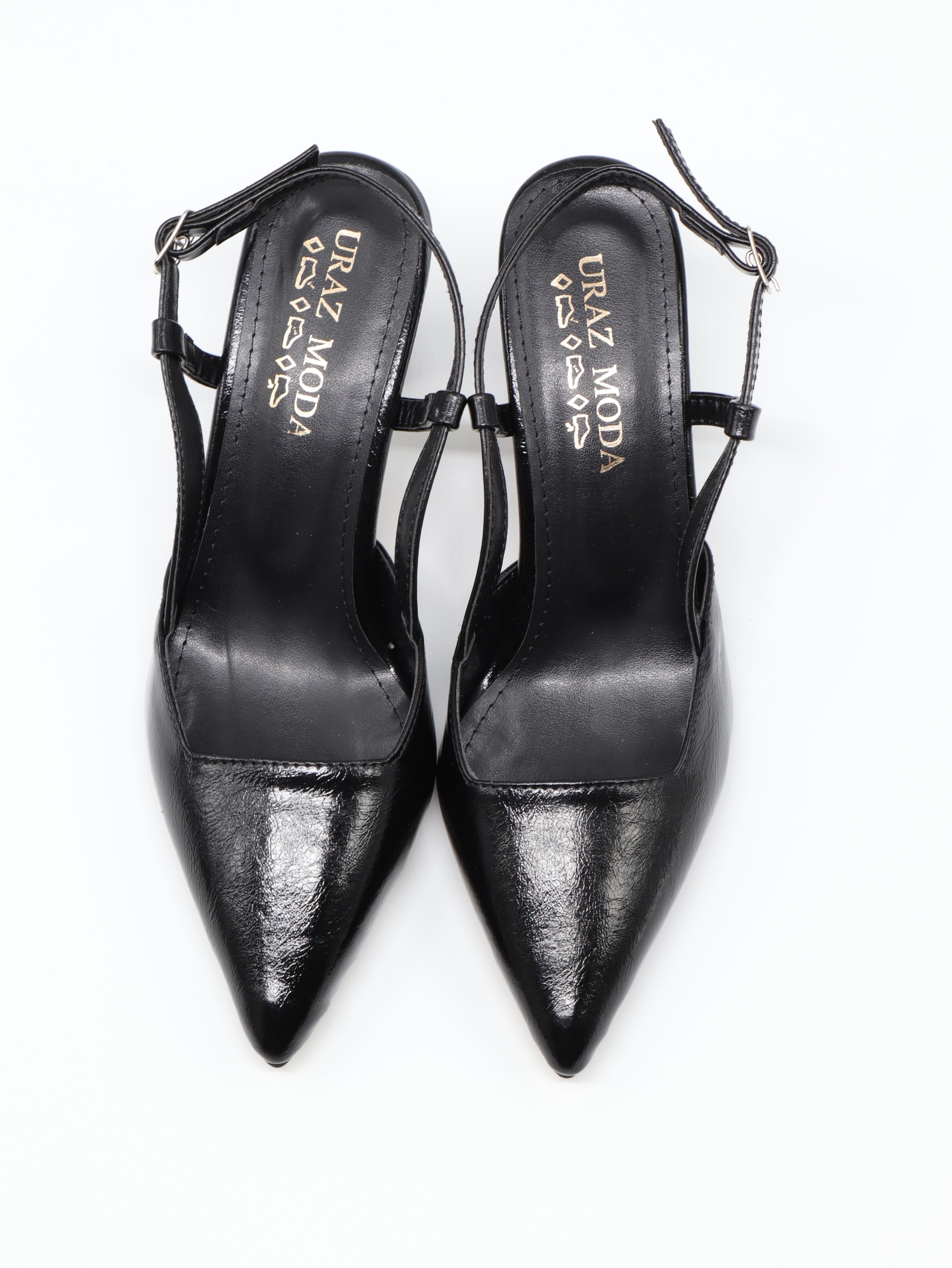 Nesil Shoes Uraz 050 Siyah Krşk Rugan Arkası Açık Topuklu Kadın Ayakkabı