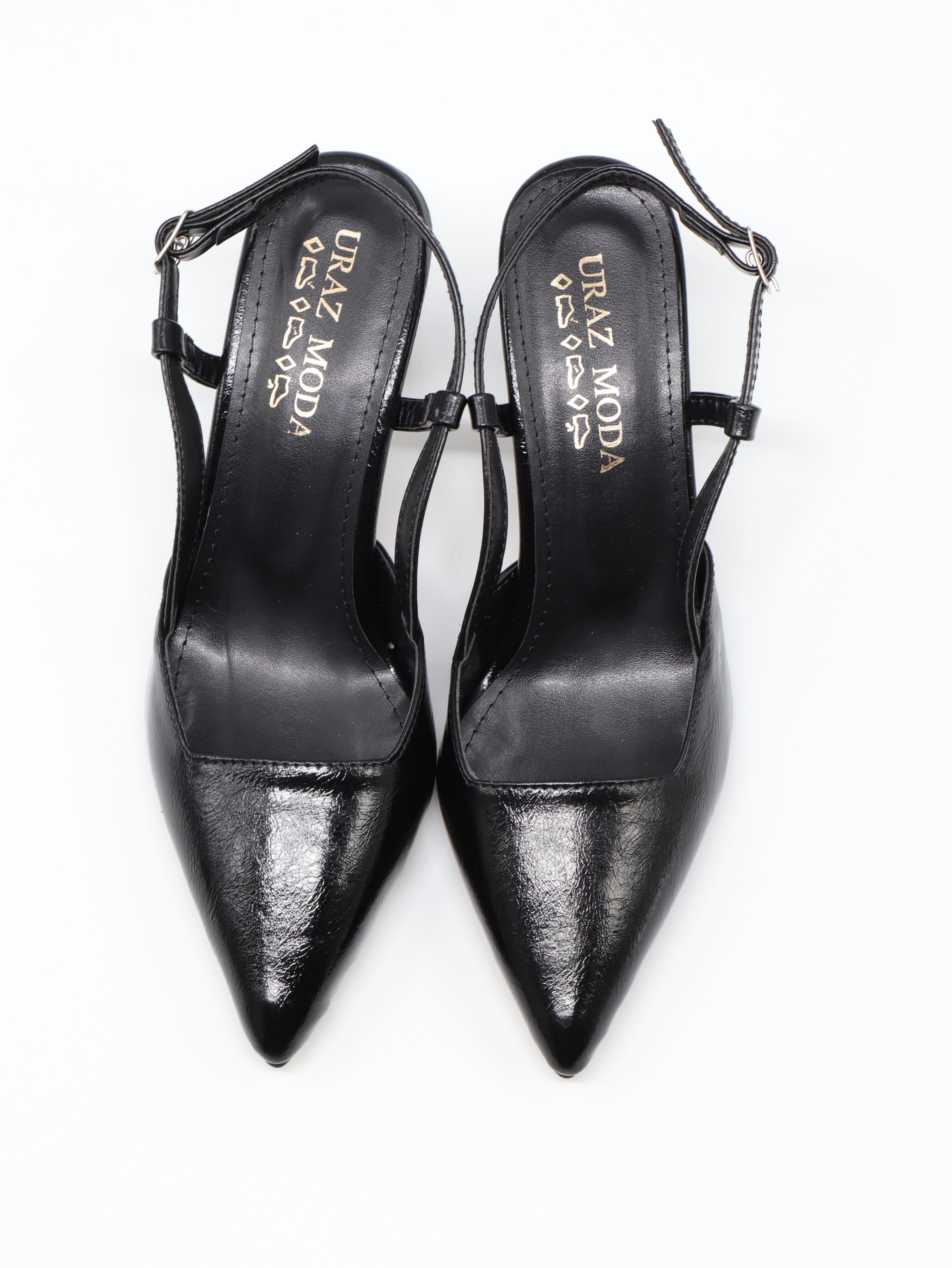 Nesil Shoes Uraz 050 Siyah Krşk Rugan Arkası Açık Topuklu Kadın Ayakkabı