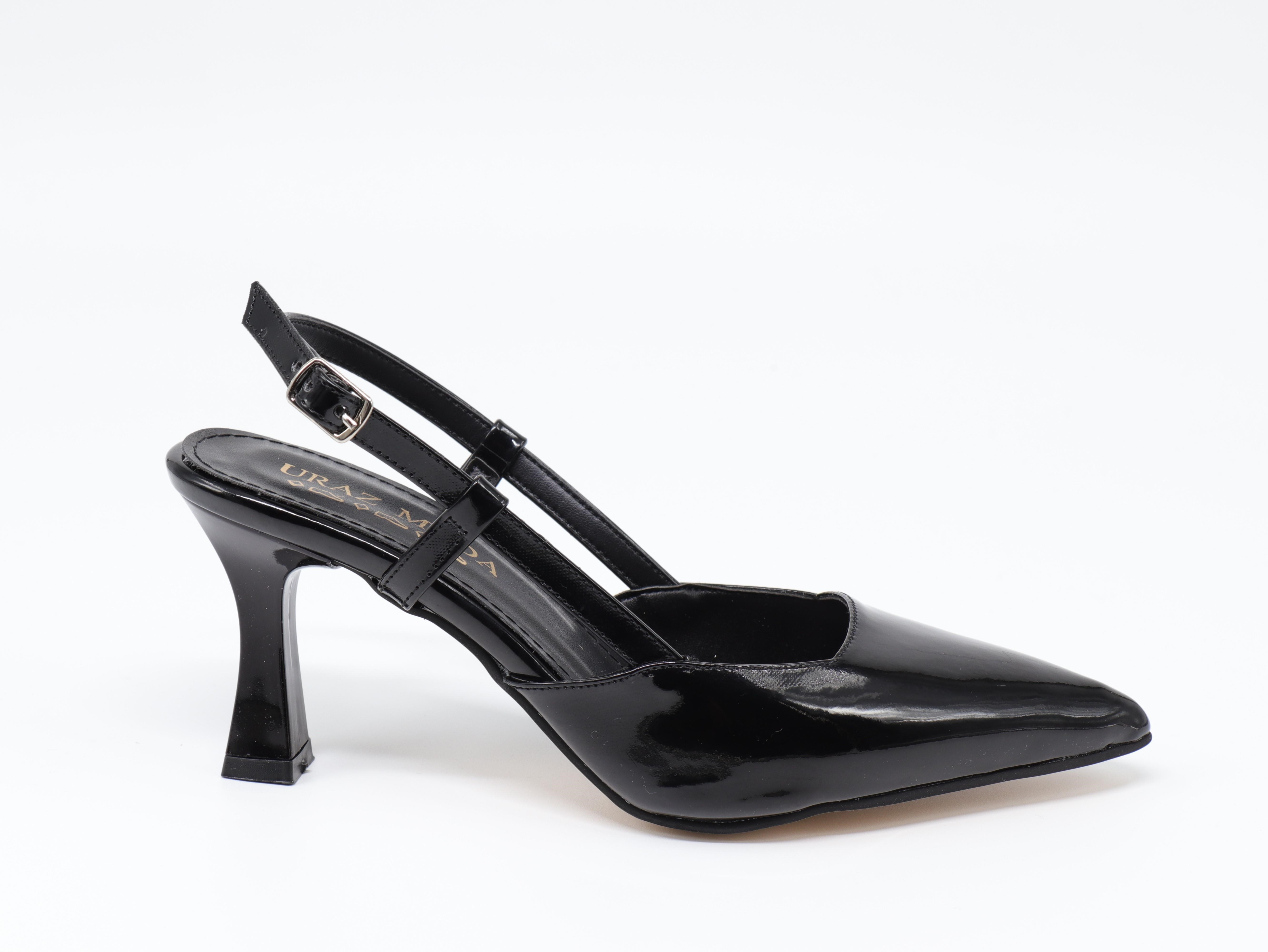 Nesil Shoes Uraz 050 Siyah Rugan Arkası Açık Topuklu Kadın Ayakkabı