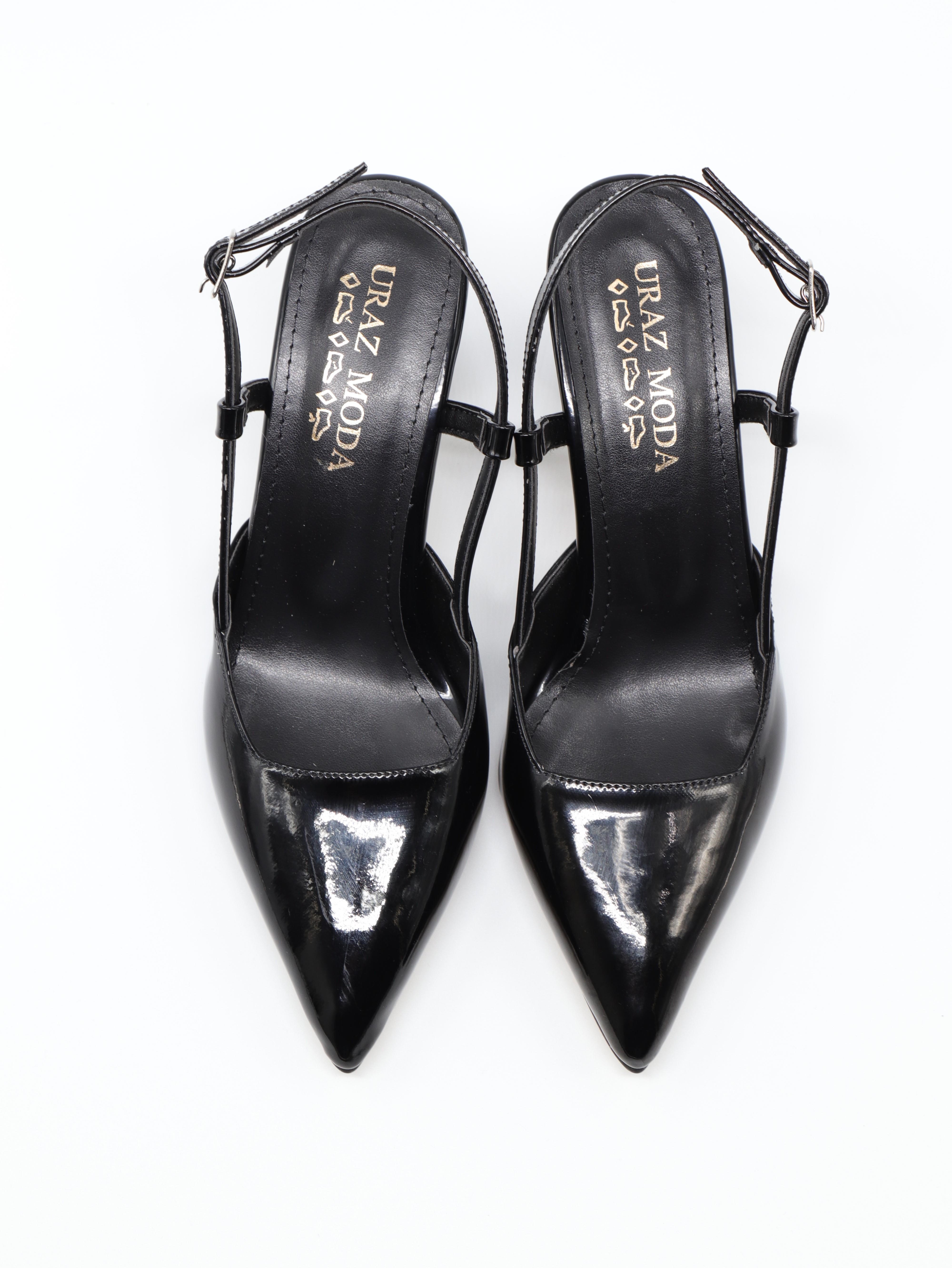 Nesil Shoes Uraz 050 Siyah Rugan Arkası Açık Topuklu Kadın Ayakkabı