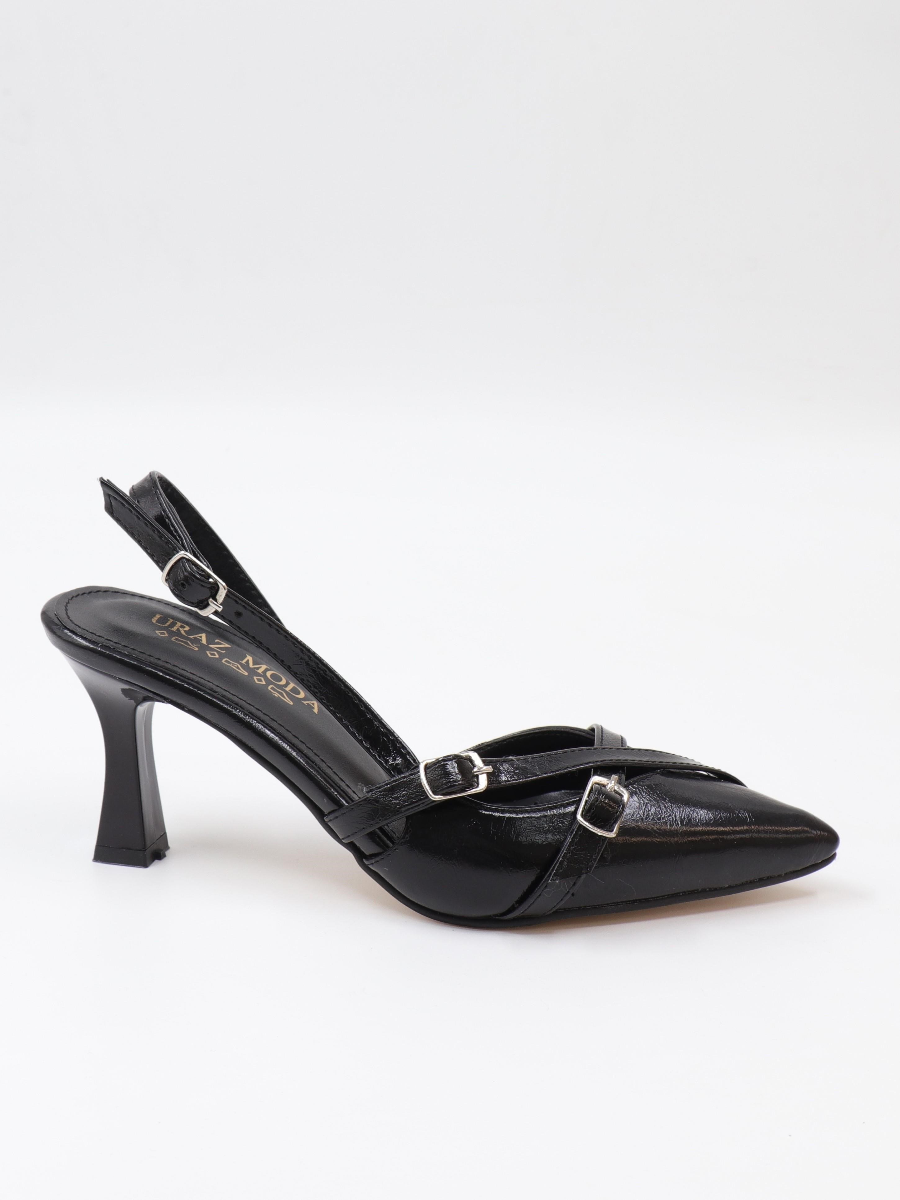 Nesil Shoes Uraz 500 Siyah Rugan Çift Toka Kadın Sandalet