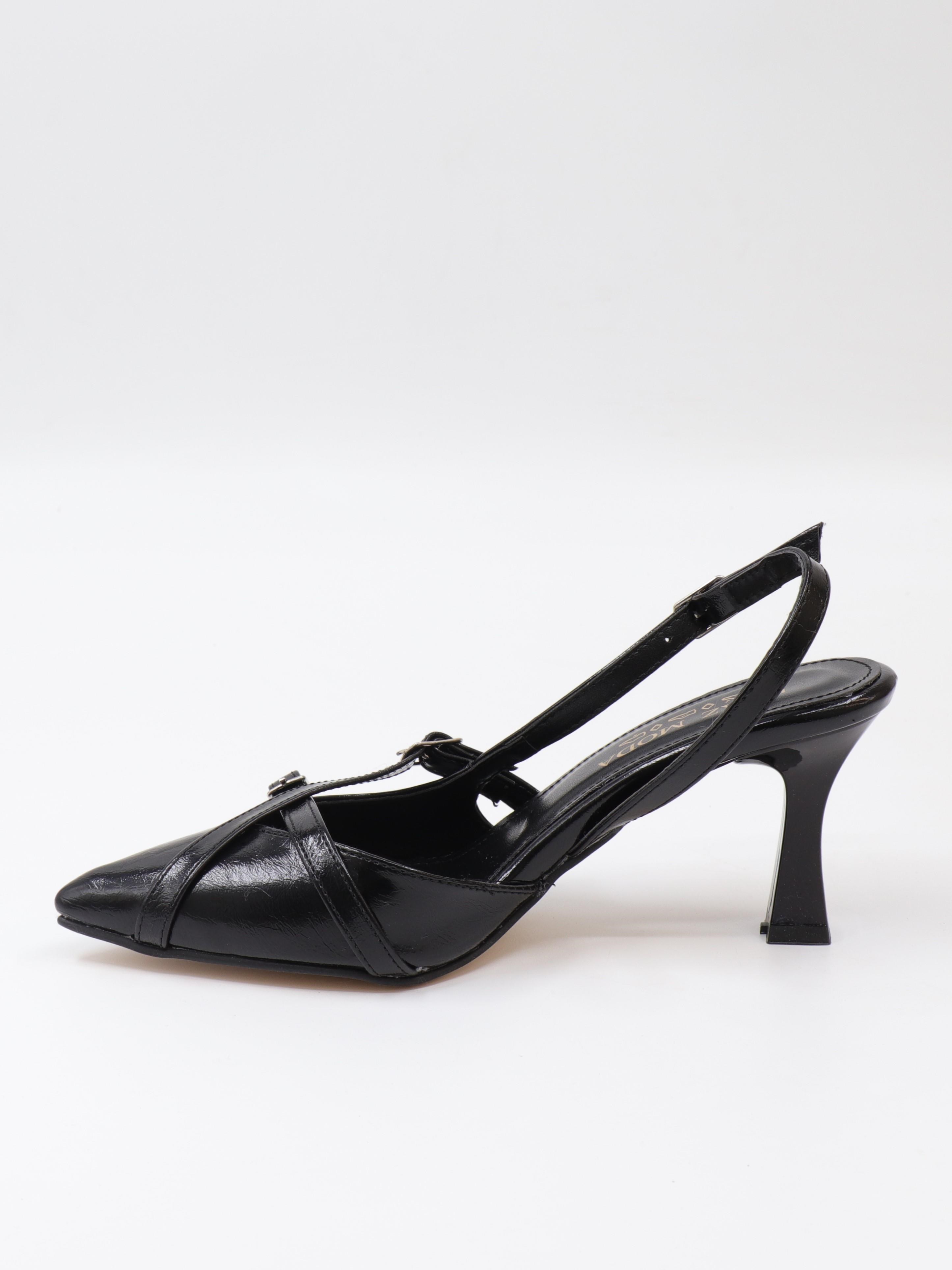Nesil Shoes Uraz 500 Siyah Rugan Çift Toka Kadın Sandalet
