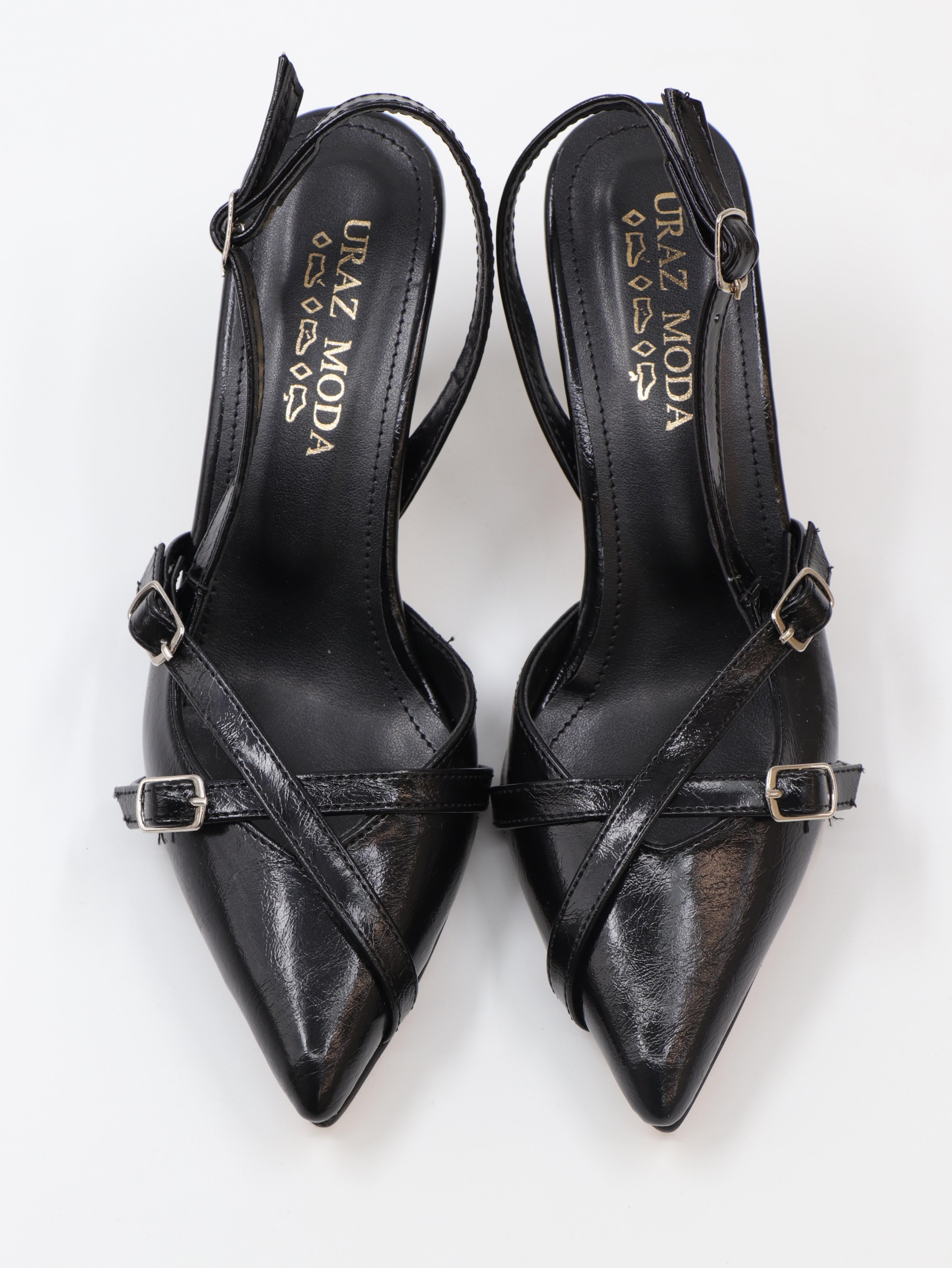 Nesil Shoes Uraz 500 Siyah Rugan Çift Toka Kadın Sandalet