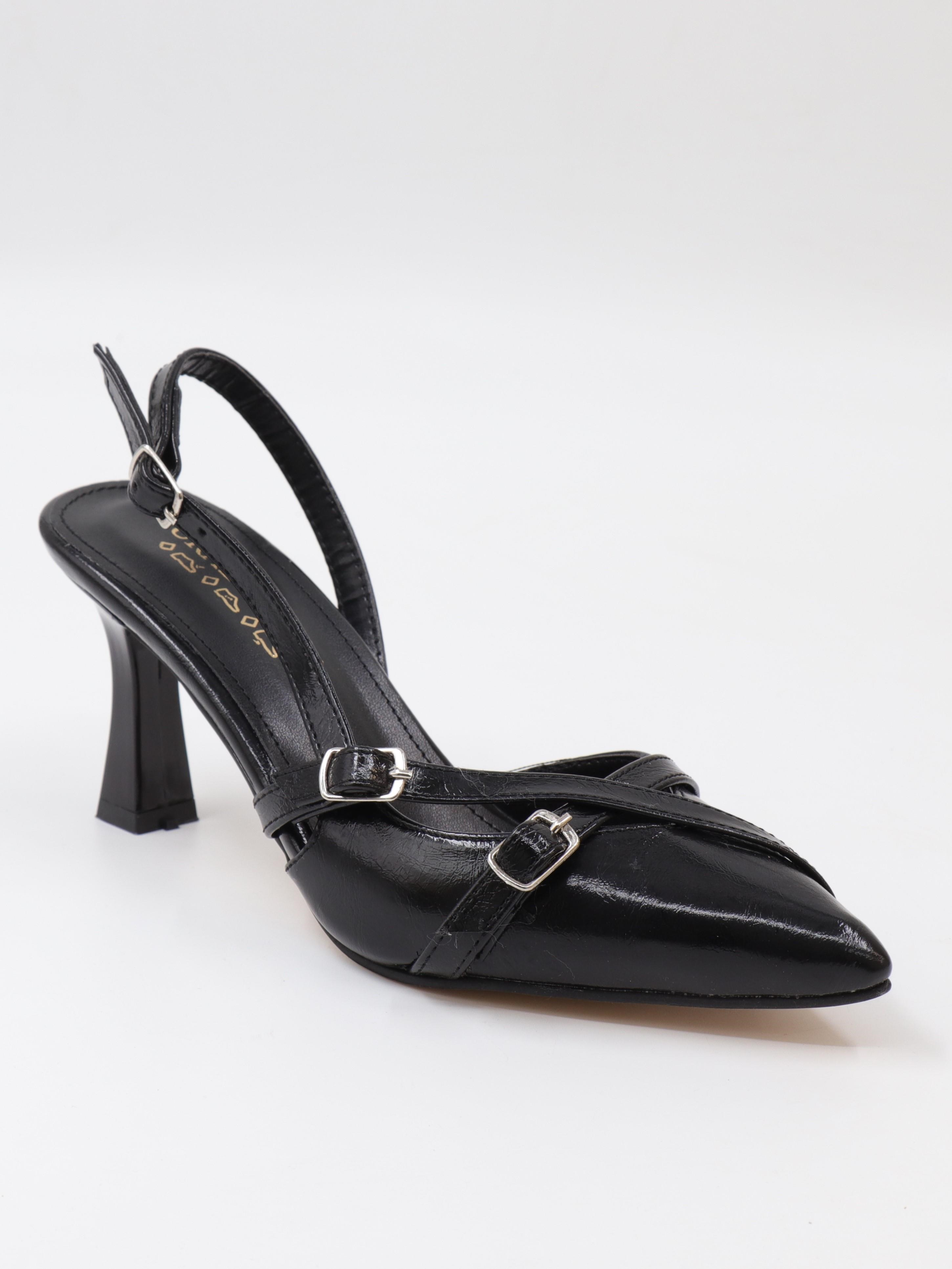Nesil Shoes Uraz 500 Siyah Rugan Çift Toka Kadın Sandalet