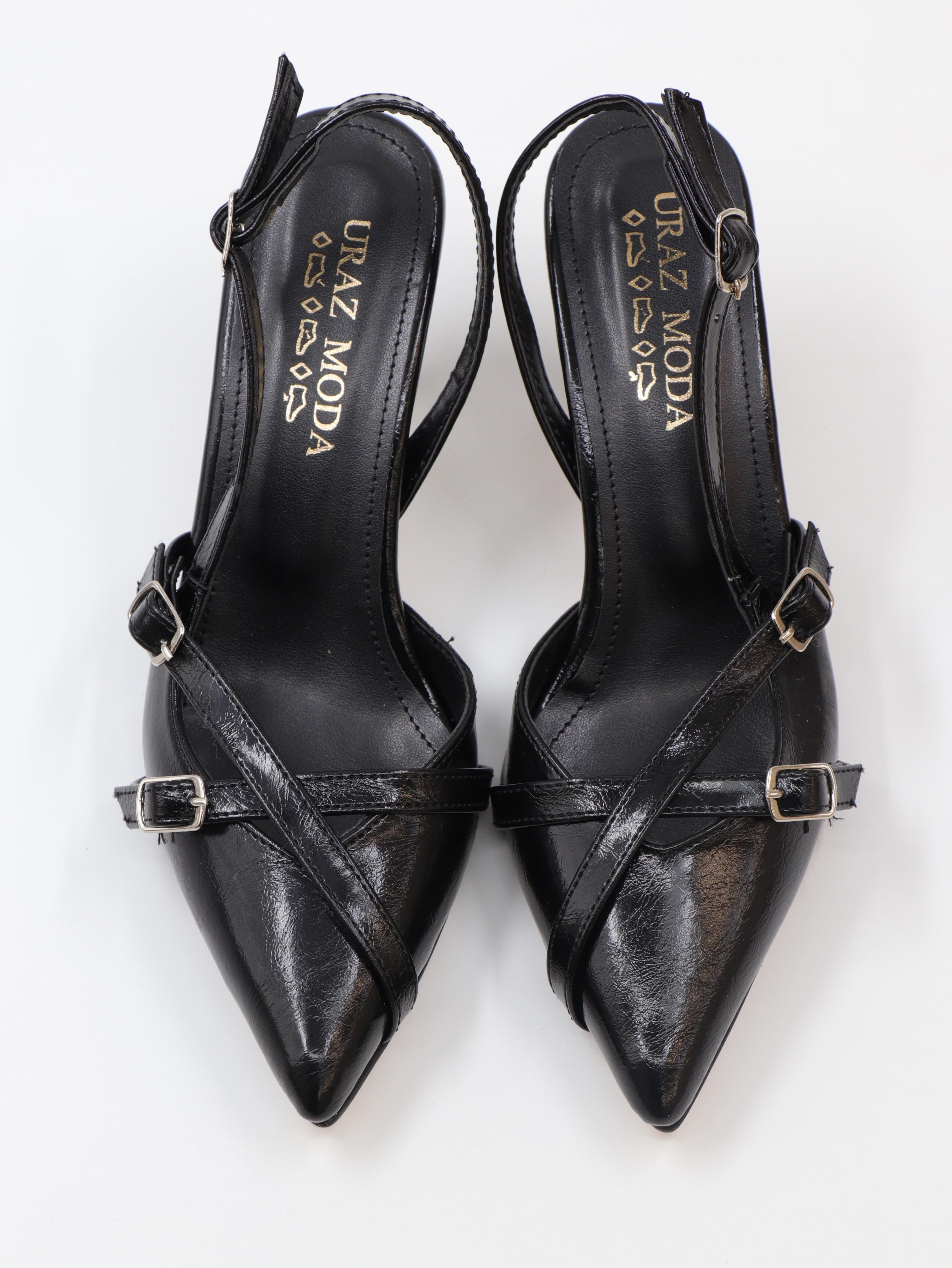 Nesil Shoes Uraz 500 Siyah Rugan Çift Toka Kadın Sandalet
