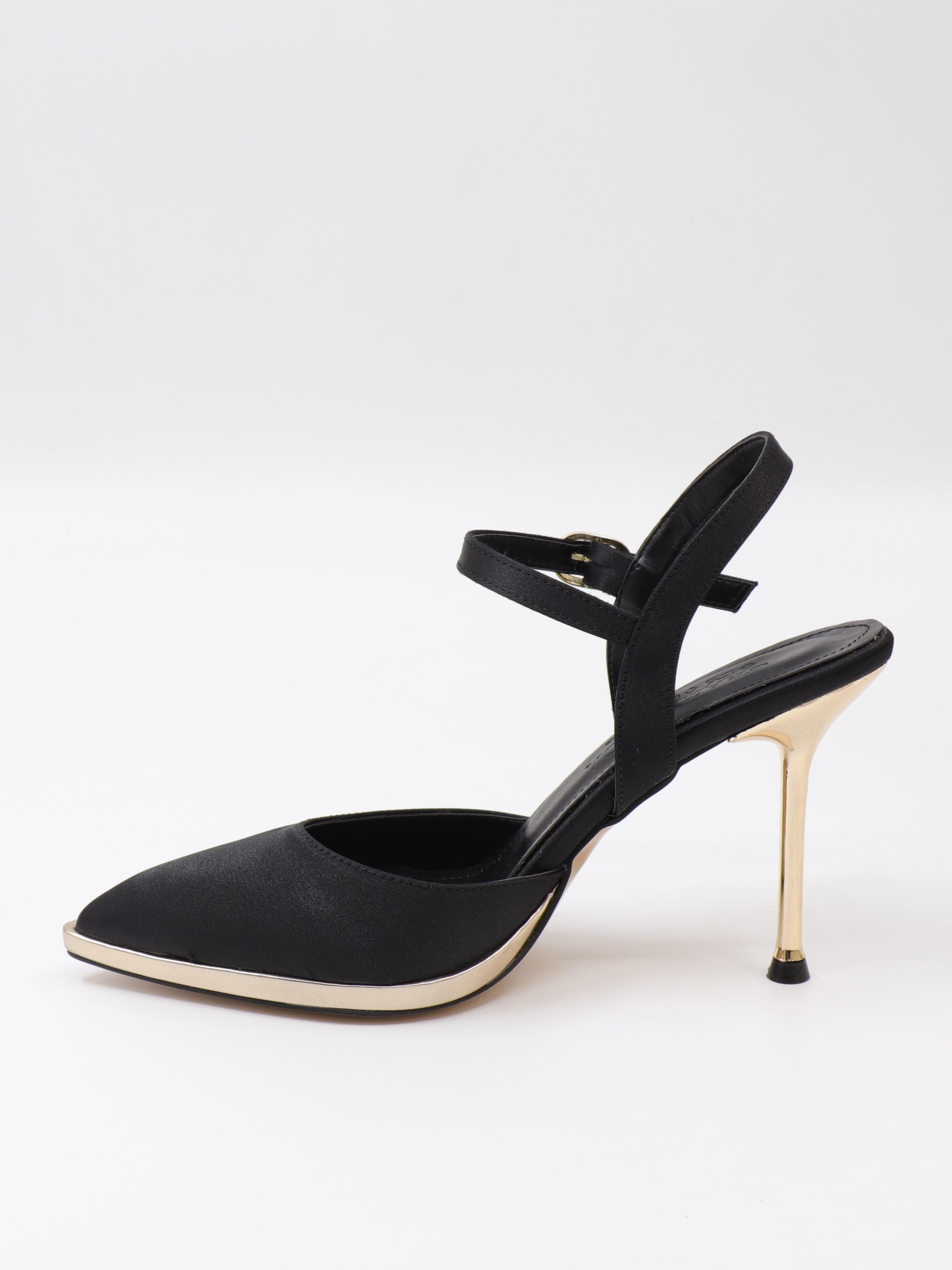 Nesil Shoes Uraz 600 Siyah Saten Altın Topuklu Kadın Sandalet