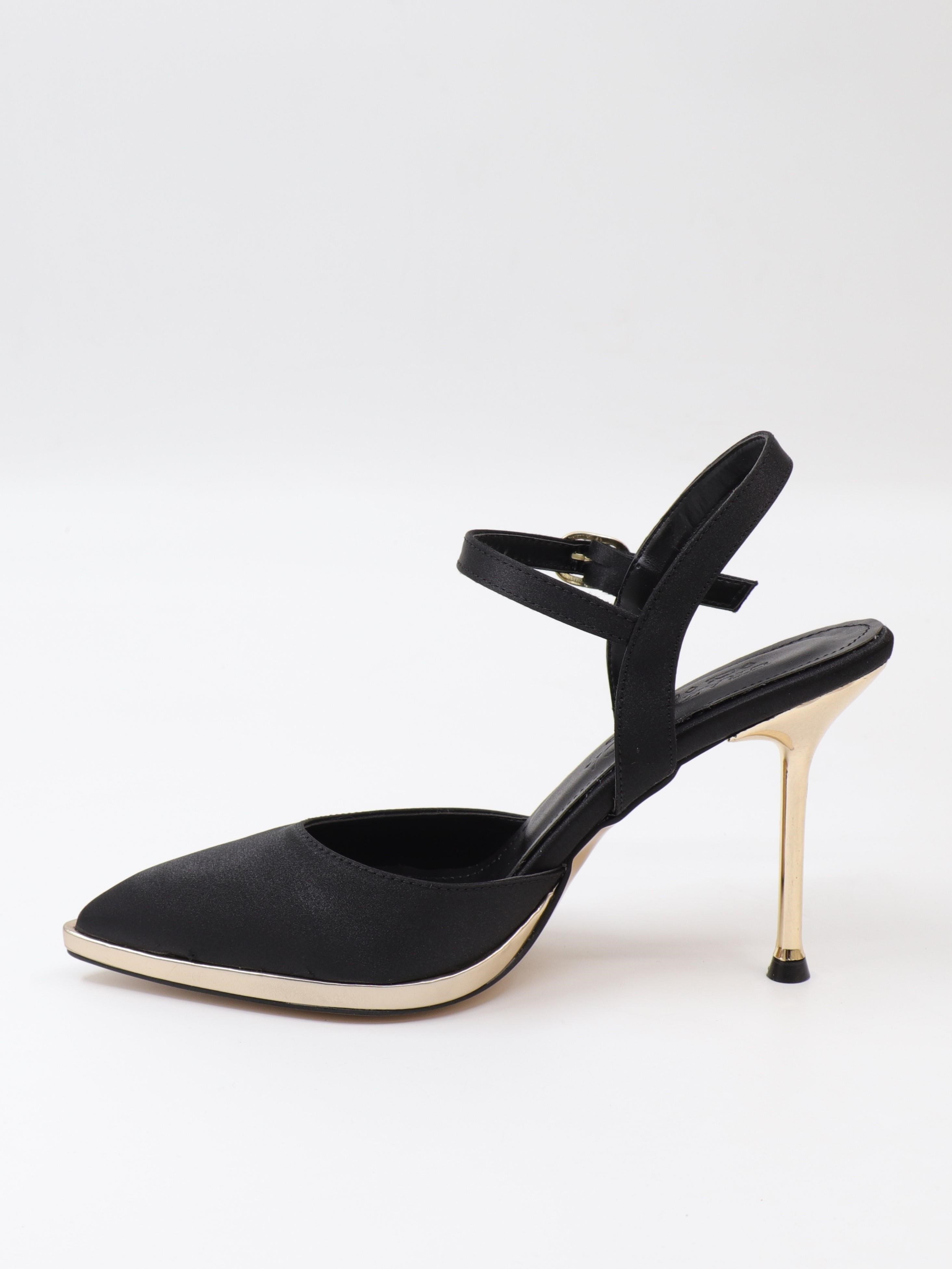 Nesil Shoes Uraz 600 Siyah Saten Altın Topuklu Kadın Sandalet