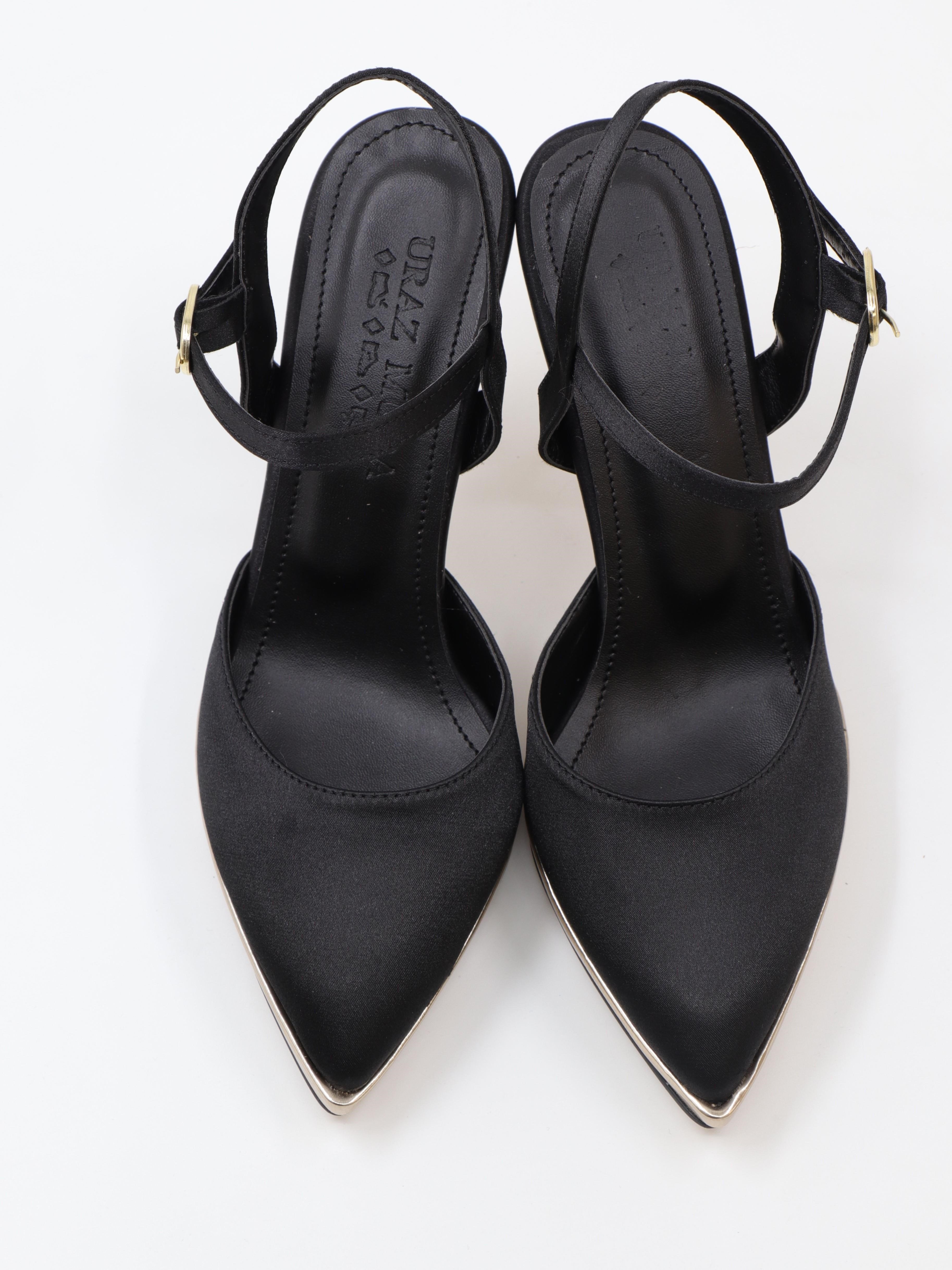 Nesil Shoes Uraz 600 Siyah Saten Altın Topuklu Kadın Sandalet