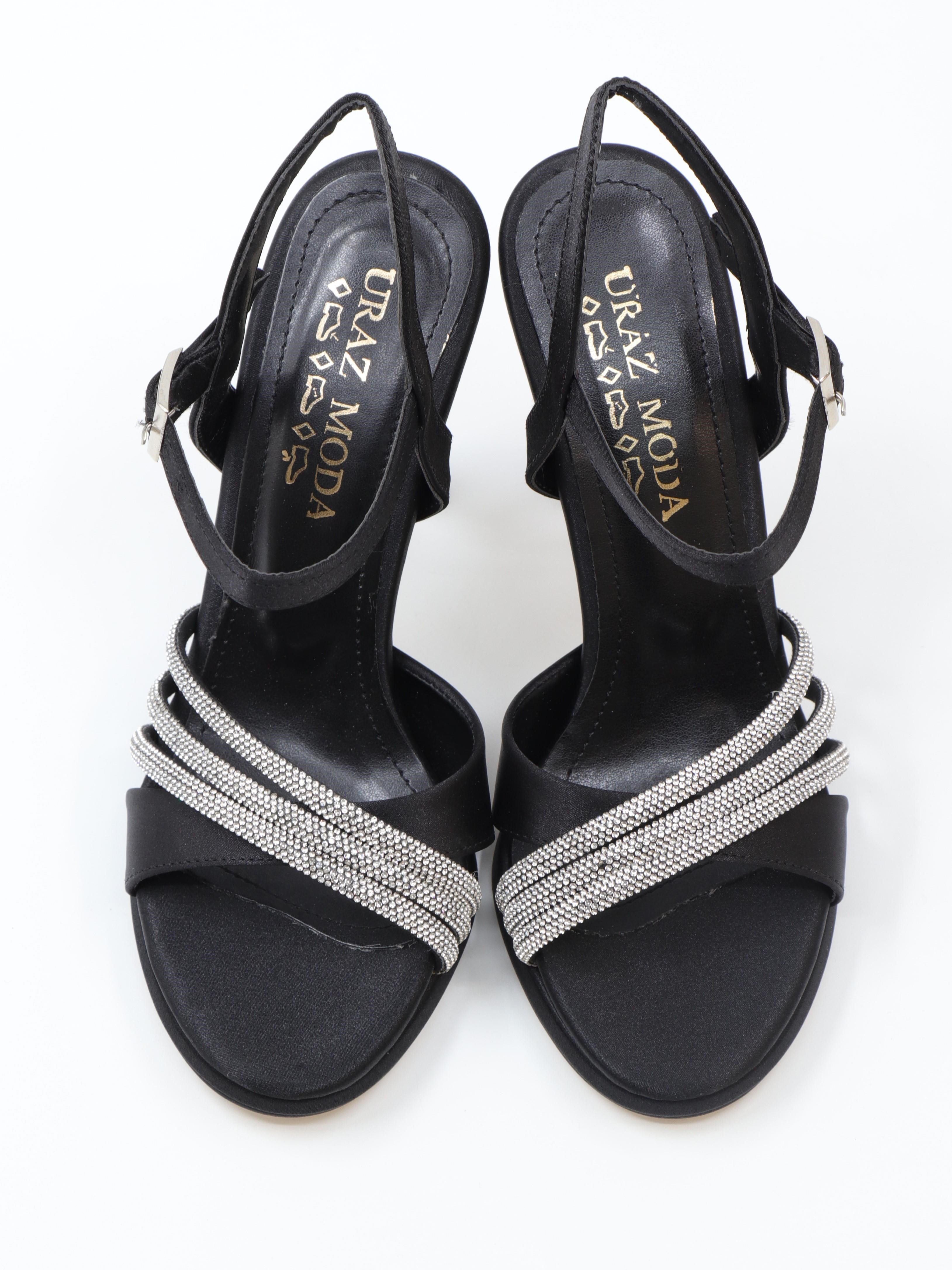 Nesil Shoes Uraz 650 Siyah Saten Topuklu Kadın Sandalet