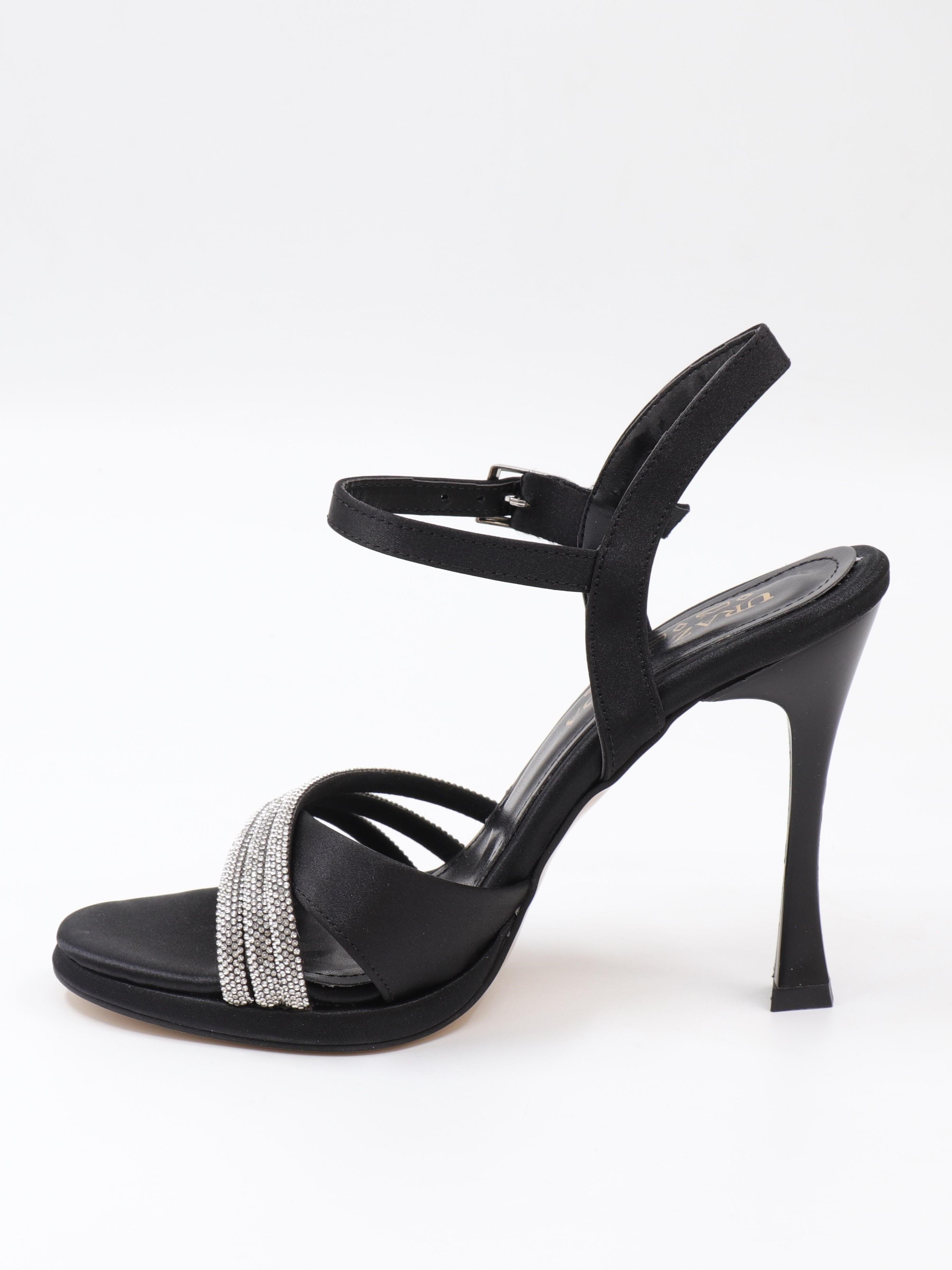 Nesil Shoes Uraz 650 Siyah Saten Topuklu Kadın Sandalet