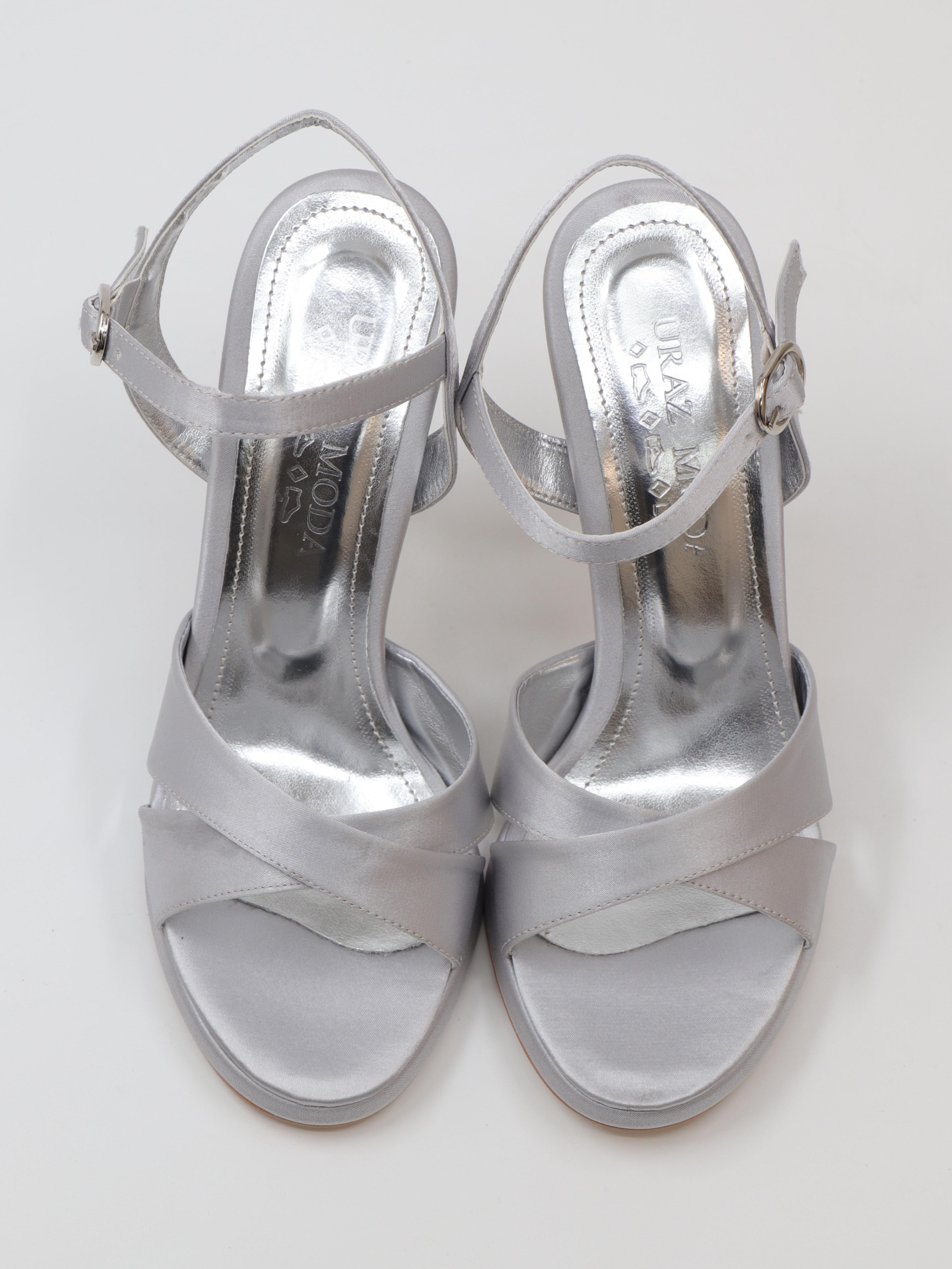 Nesil Shoes Uraz 700 Gümüş Saten Topuklu Kadın Sandalet