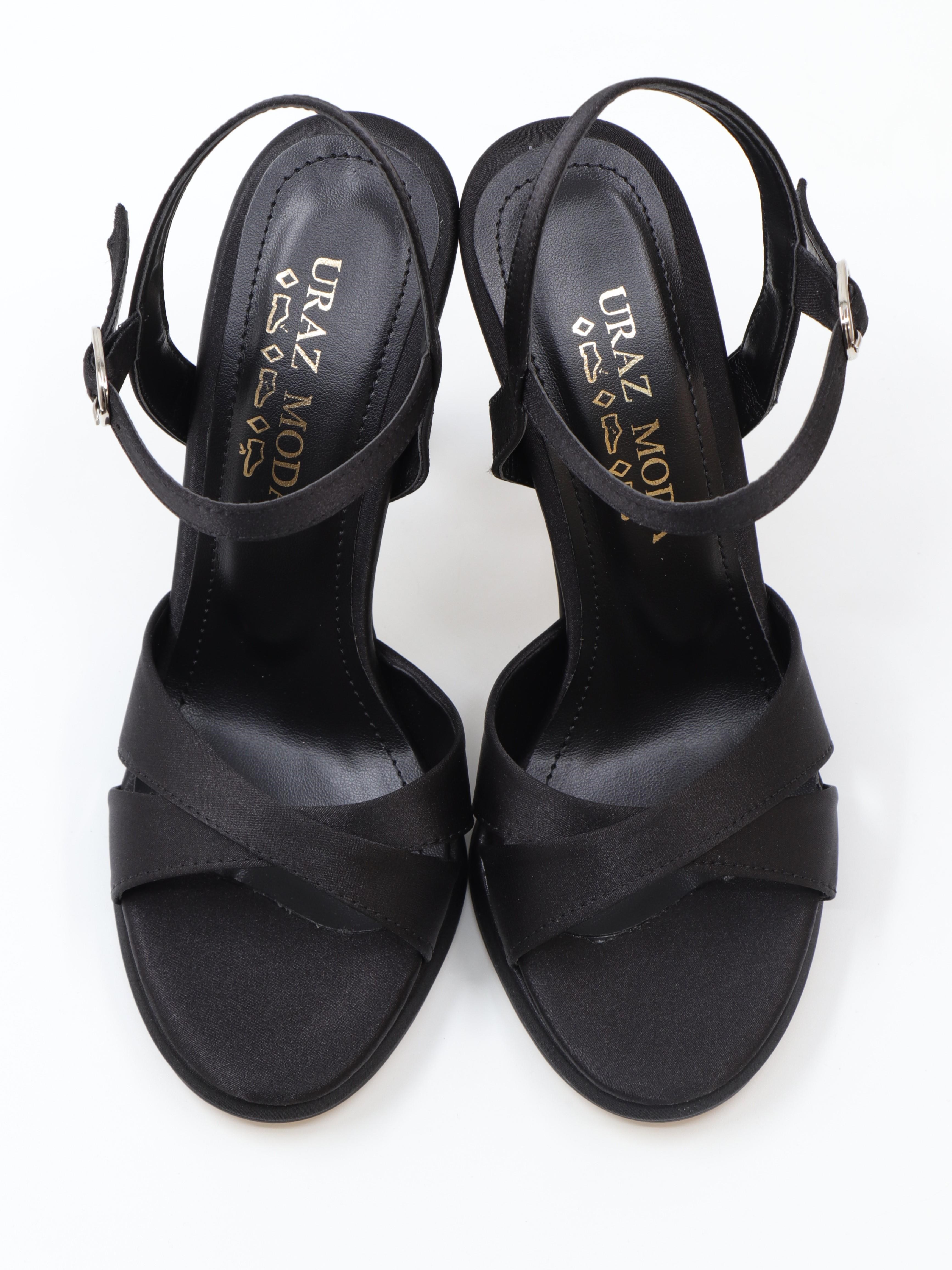 Nesil Shoes Uraz 700 Siyah Saten Topuklu Kadın Sandalet