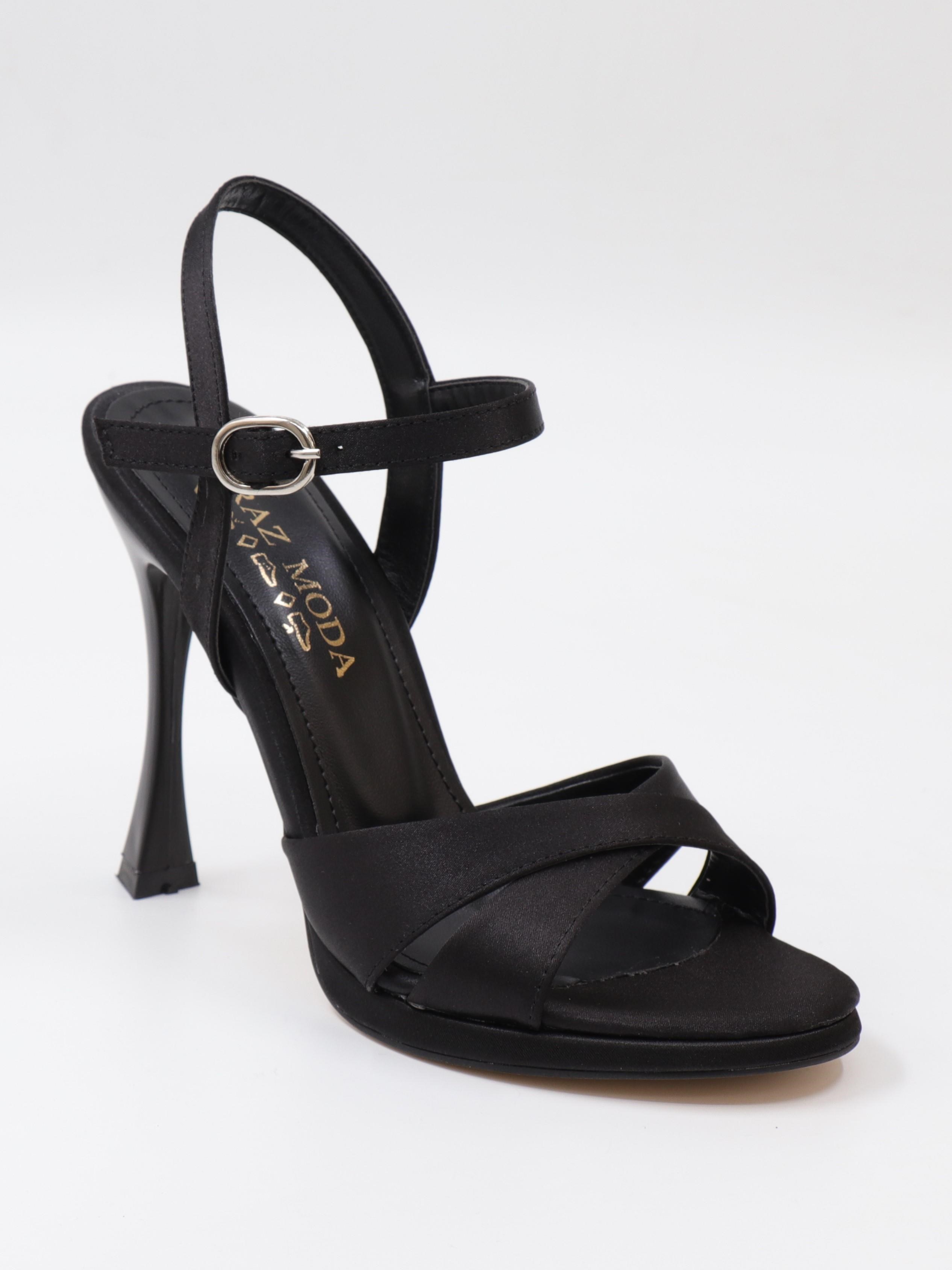 Nesil Shoes Uraz 700 Siyah Saten Topuklu Kadın Sandalet