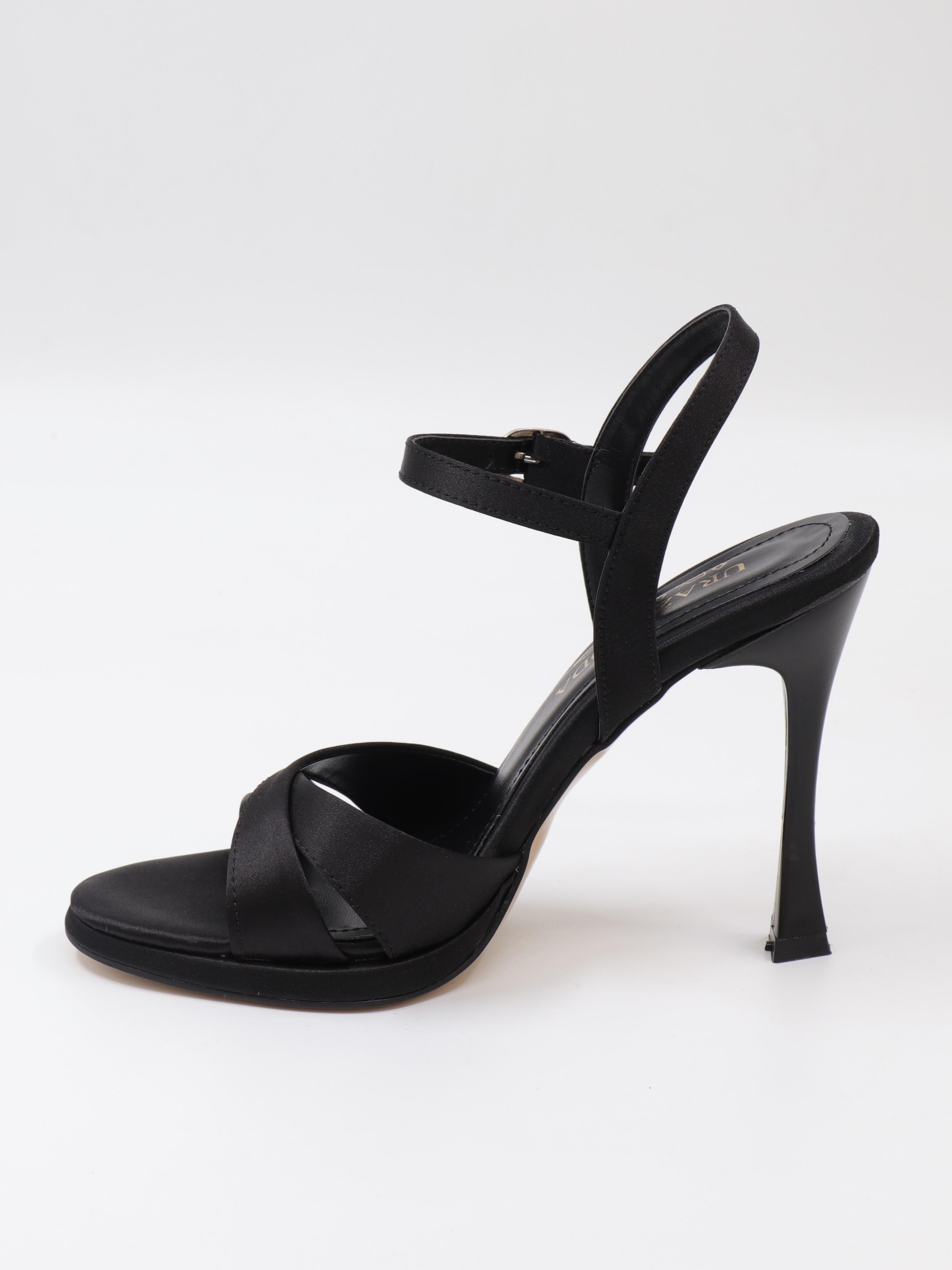Nesil Shoes Uraz 700 Siyah Saten Topuklu Kadın Sandalet