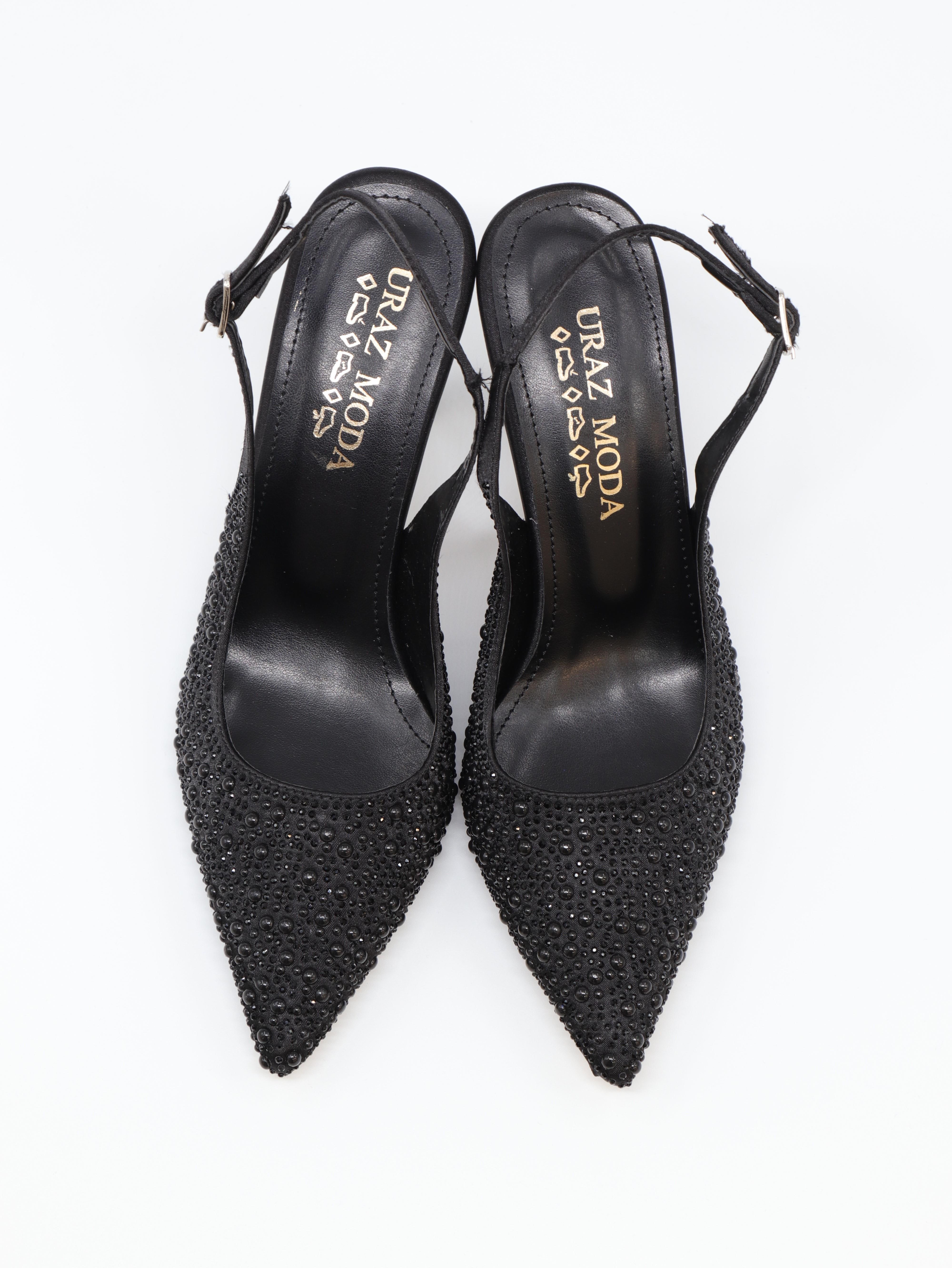 Nesil Shoes Uraz 760 Siyah Taşlı Topuklu Kadın Sandalet