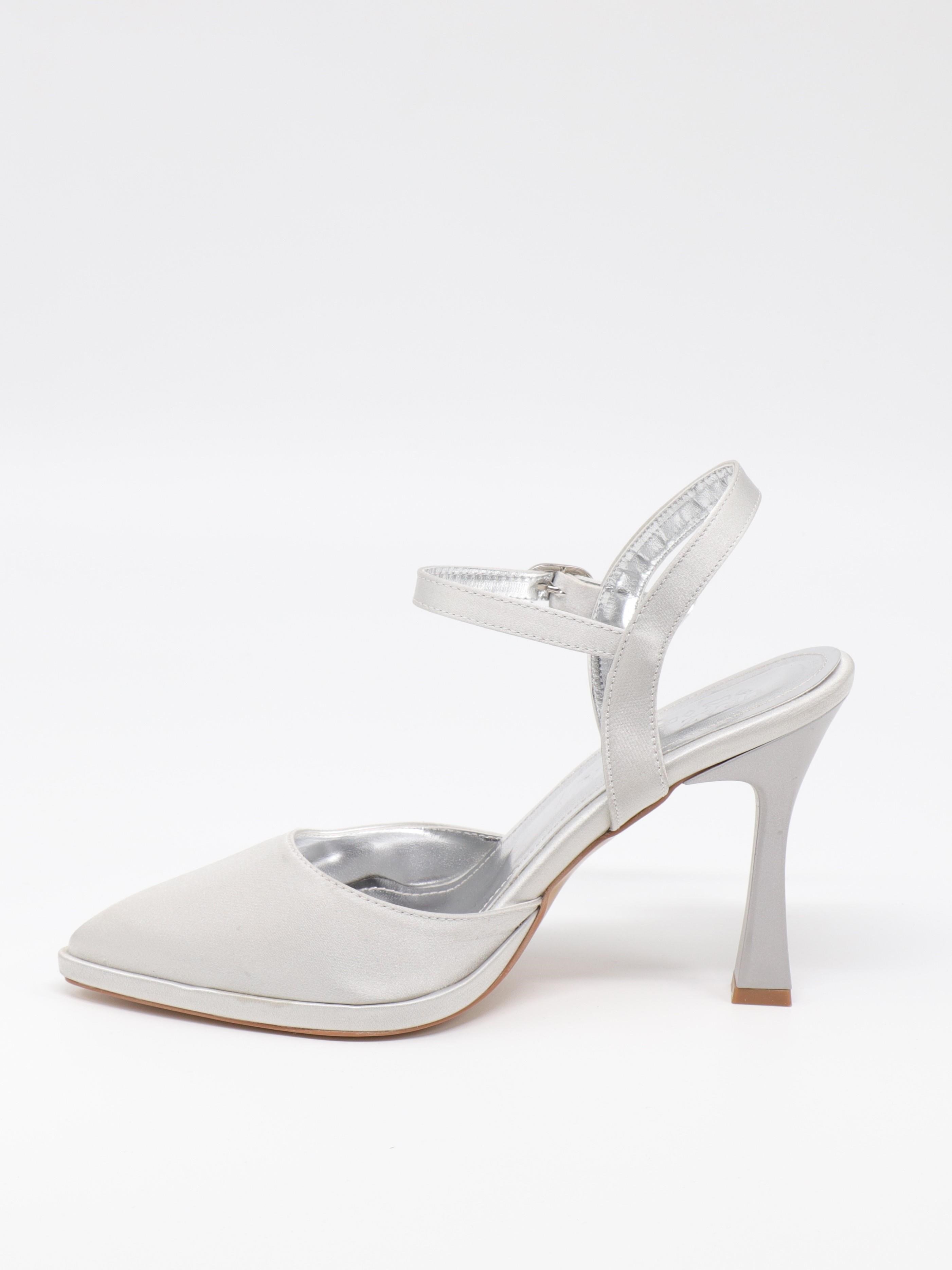 Nesil Shoes Uraz 775 Gümüş Saten Arkası Açık Topuklu Kadın Ayakkabı