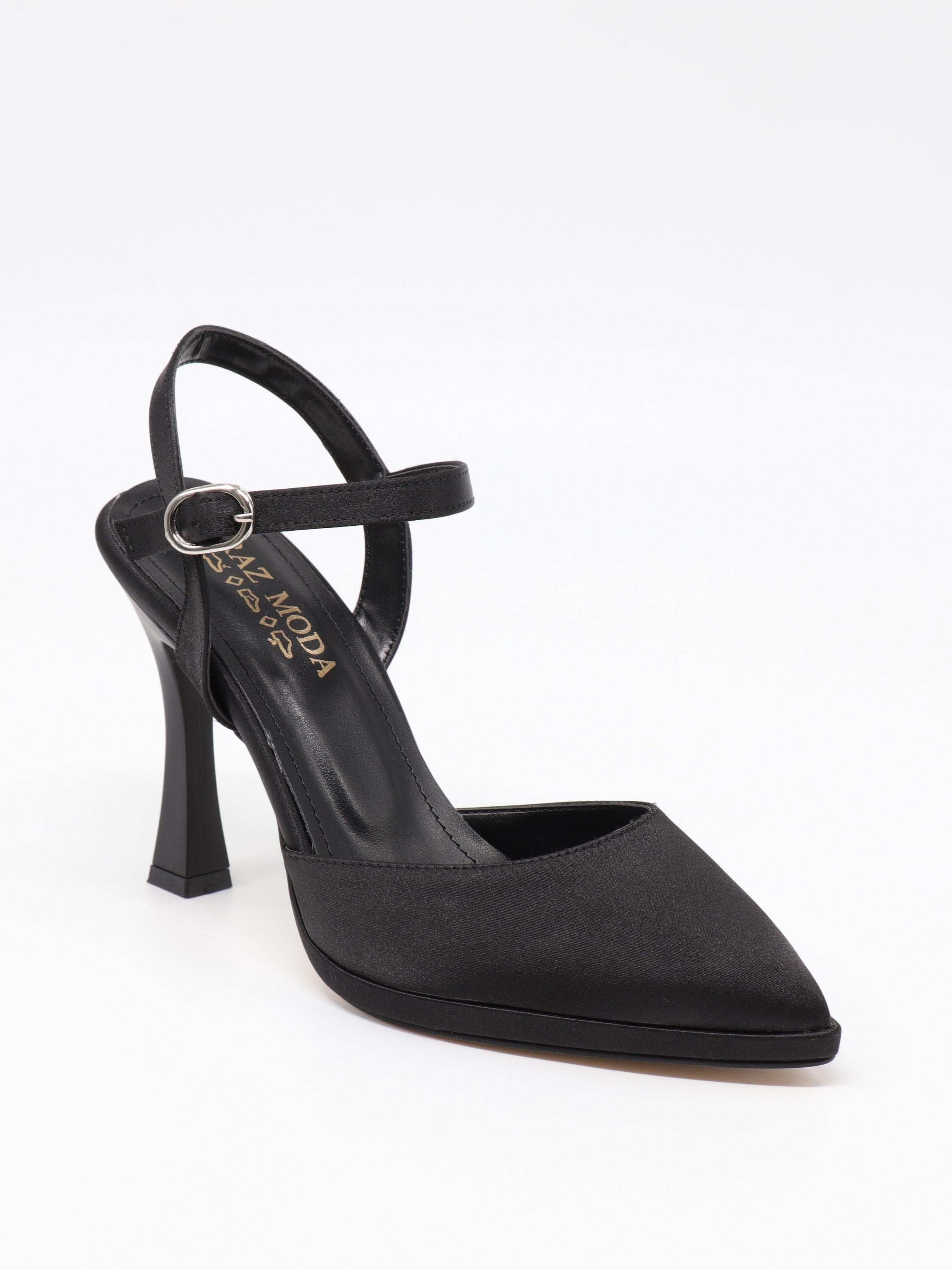 Nesil Shoes Uraz 775 Siyah Saten Arkası Açık Topuklu Kadın Ayakkabı
