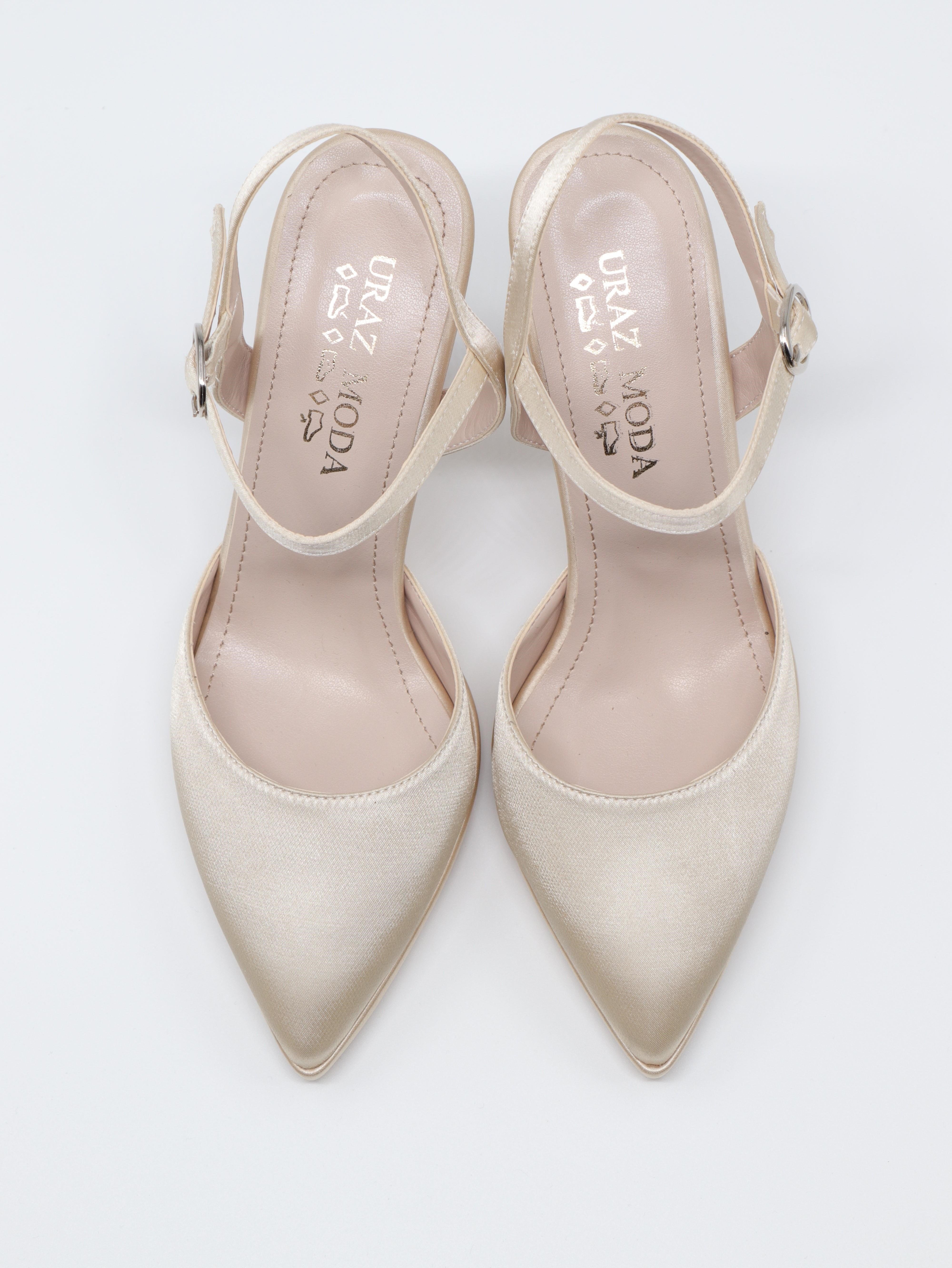 Nesil Shoes Uraz 775 Ten Saten Arkası Açık Topuklu Kadın Ayakkabı