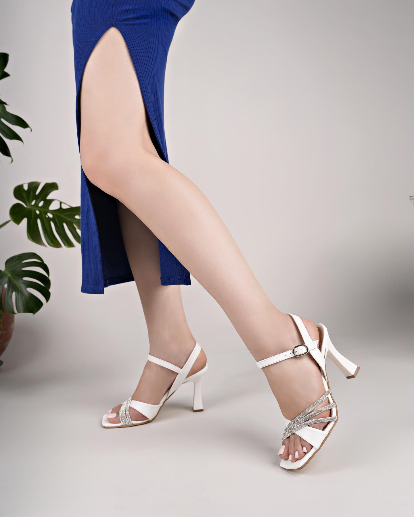 Nesil Shoes Uraz 780 Beyaz Topuklu Kadın Sandalet
