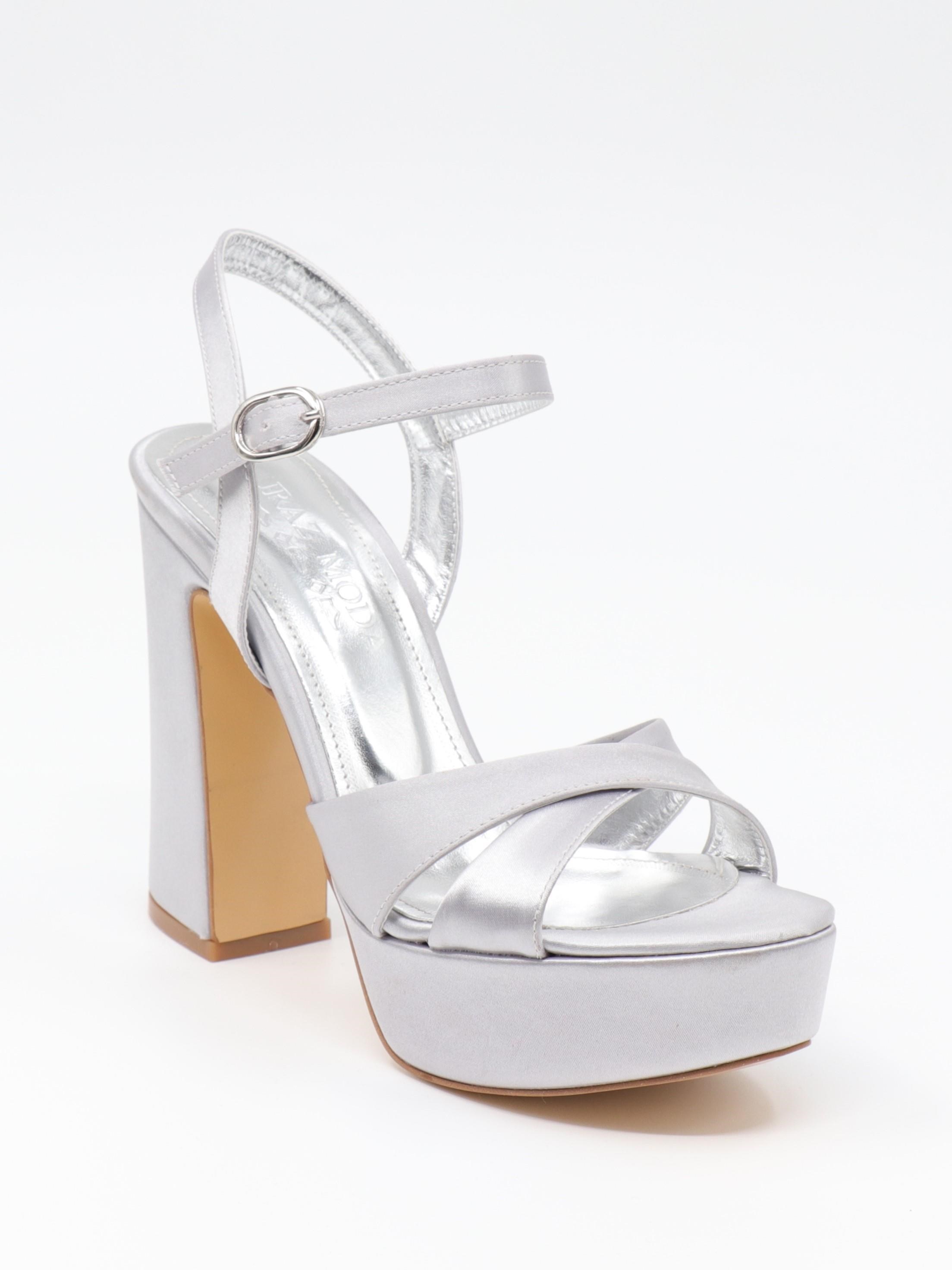 Nesil Shoes Uraz 795 Gümüş Saten Platform Kadın Sandalet