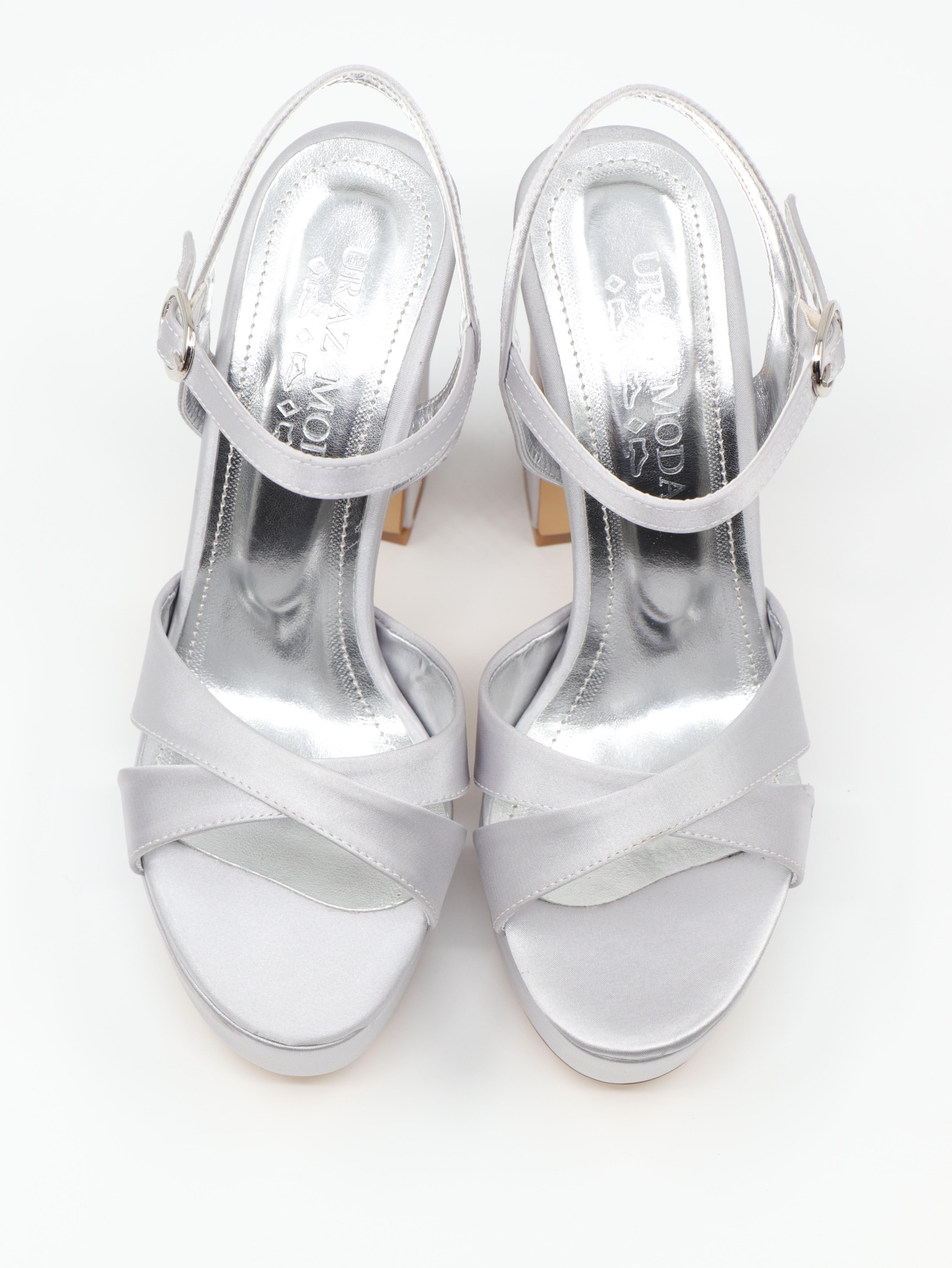 Nesil Shoes Uraz 795 Gümüş Saten Platform Kadın Sandalet