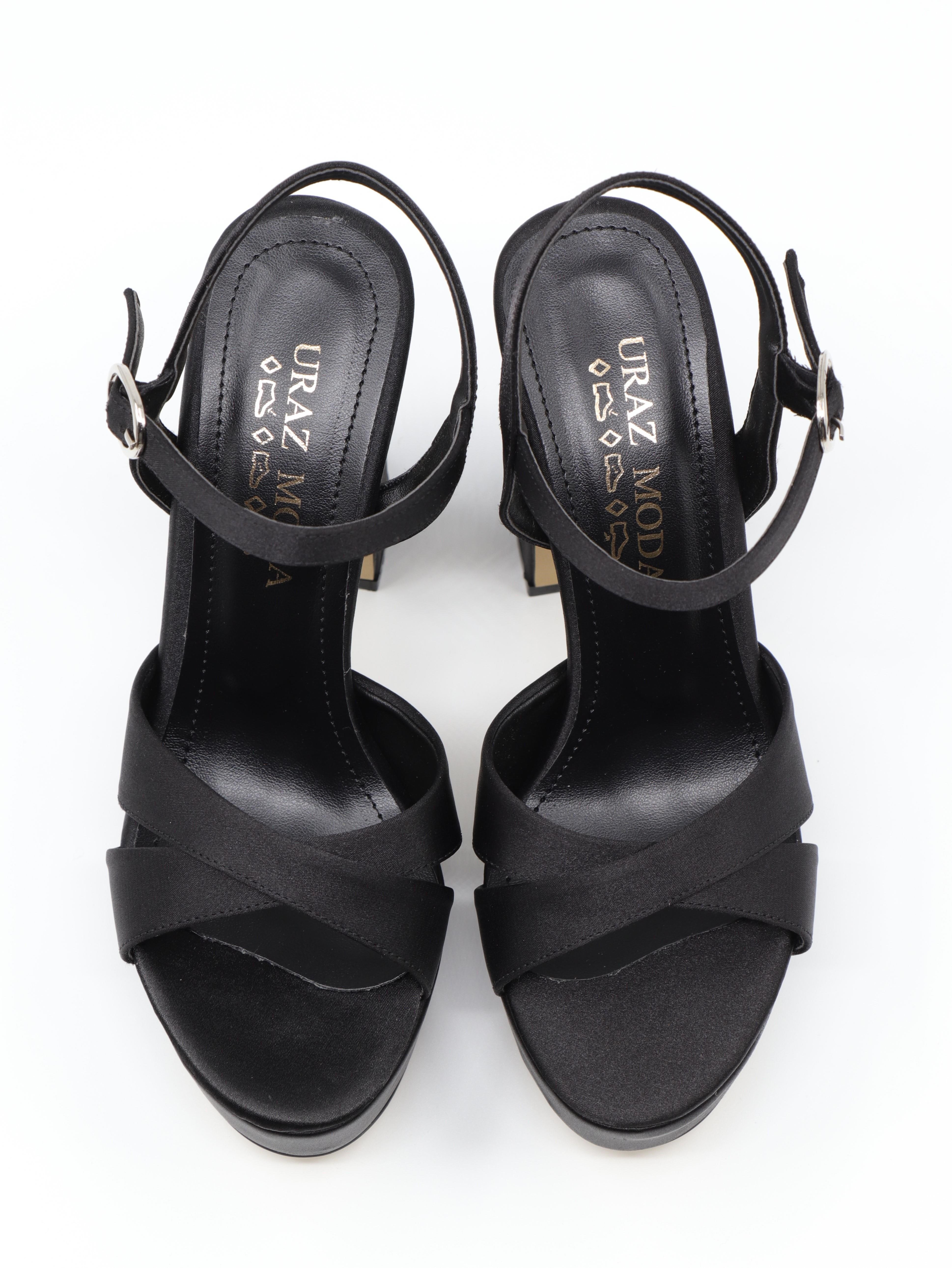 Nesil Shoes Uraz 795 Siyah Saten Platform Kadın Sandalet